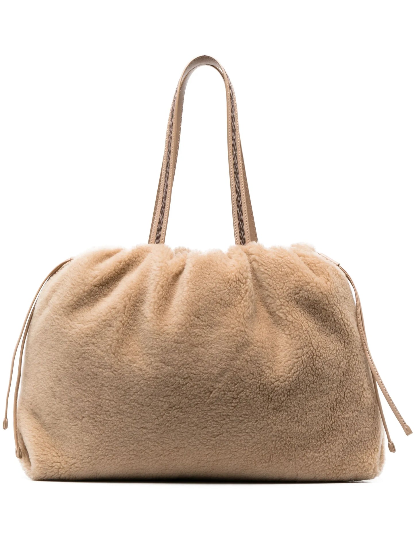 shearling drawstring tote bag