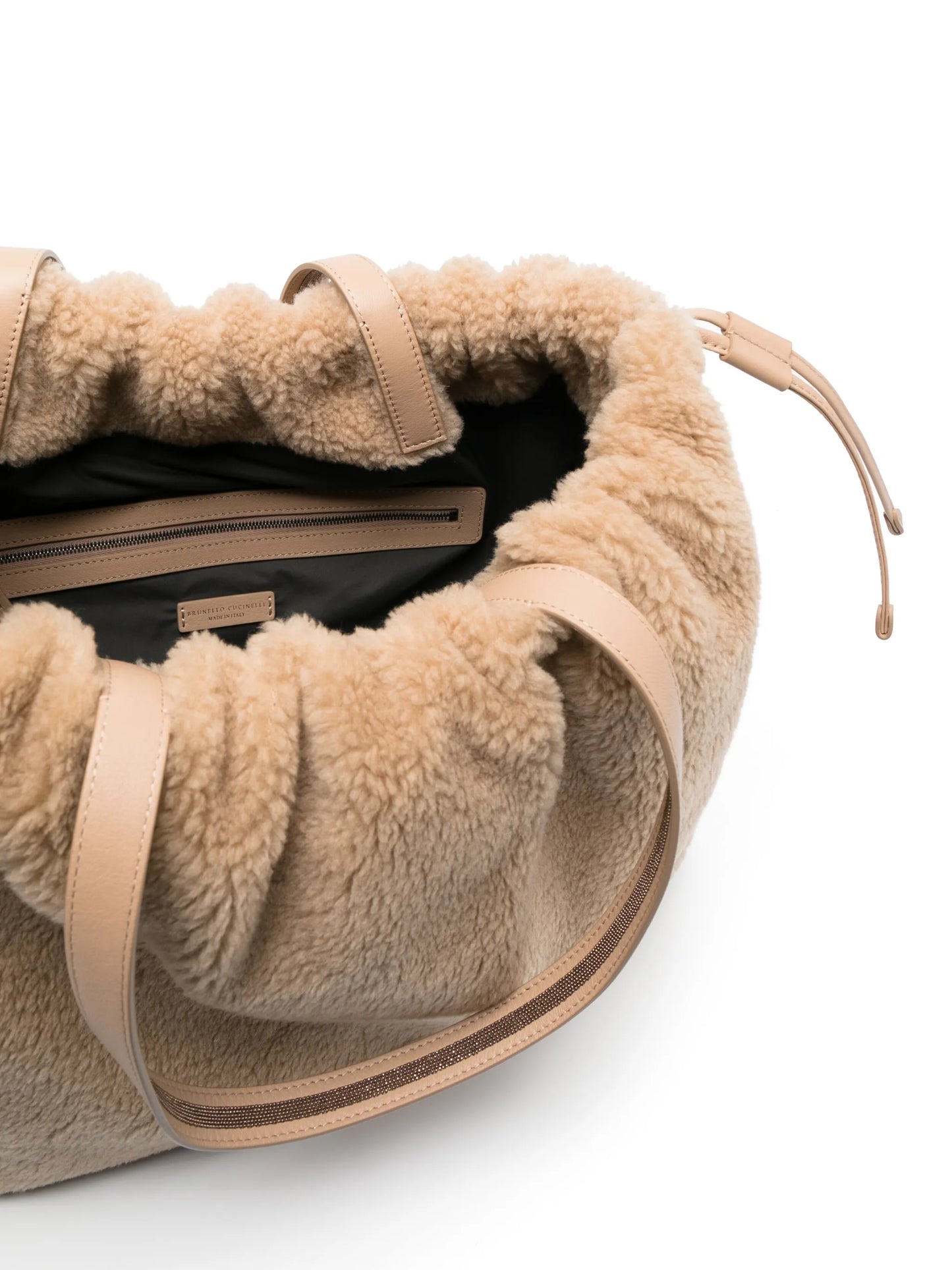 shearling drawstring tote bag