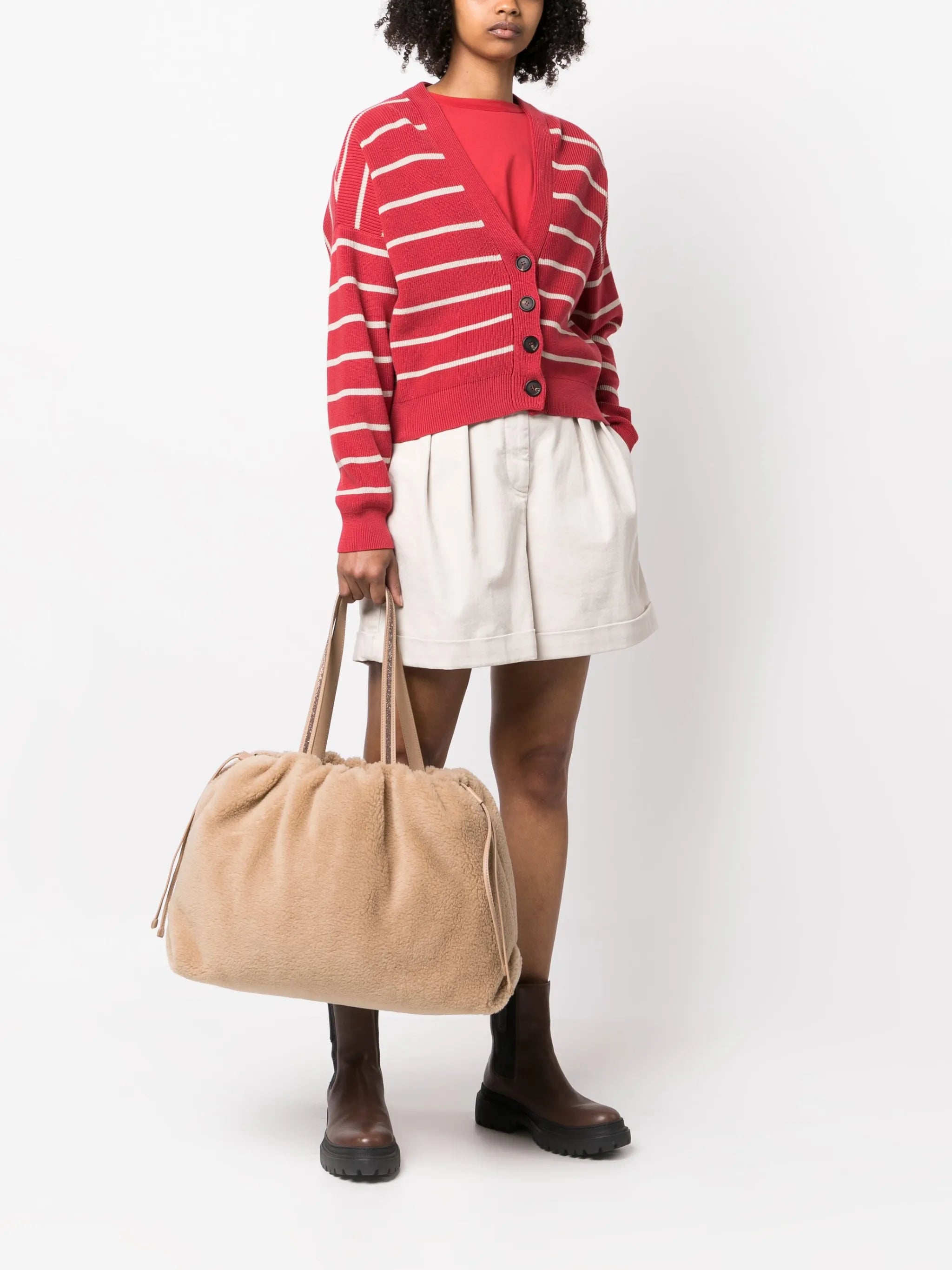 shearling drawstring tote bag