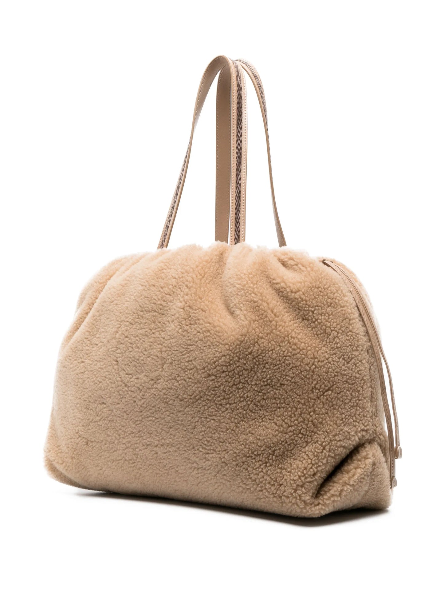 shearling drawstring tote bag