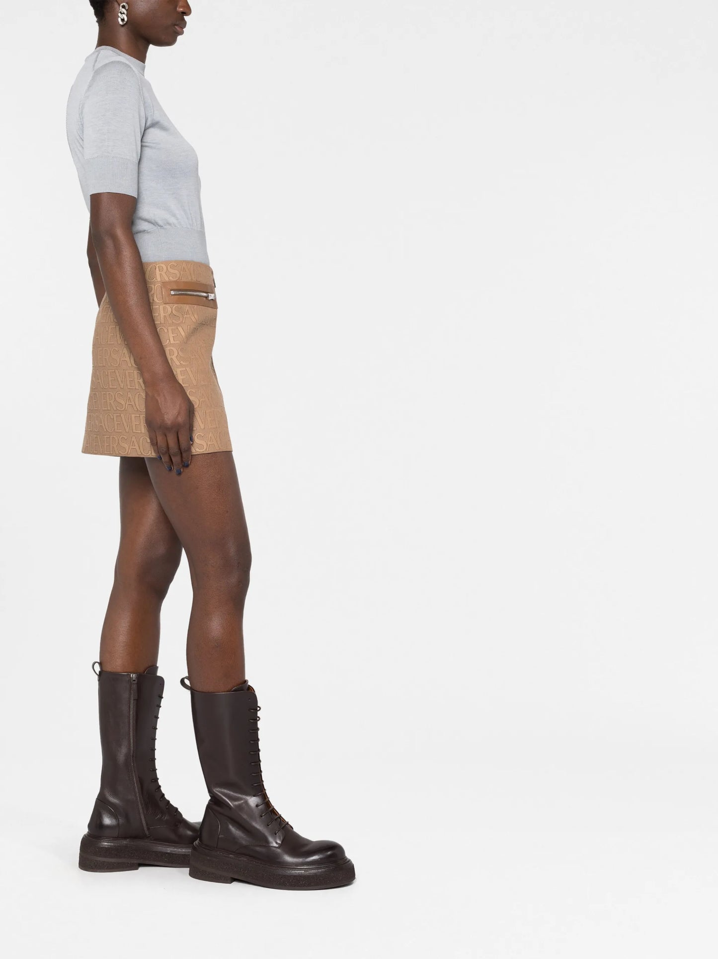 Versace Allover leather-trim miniskirt