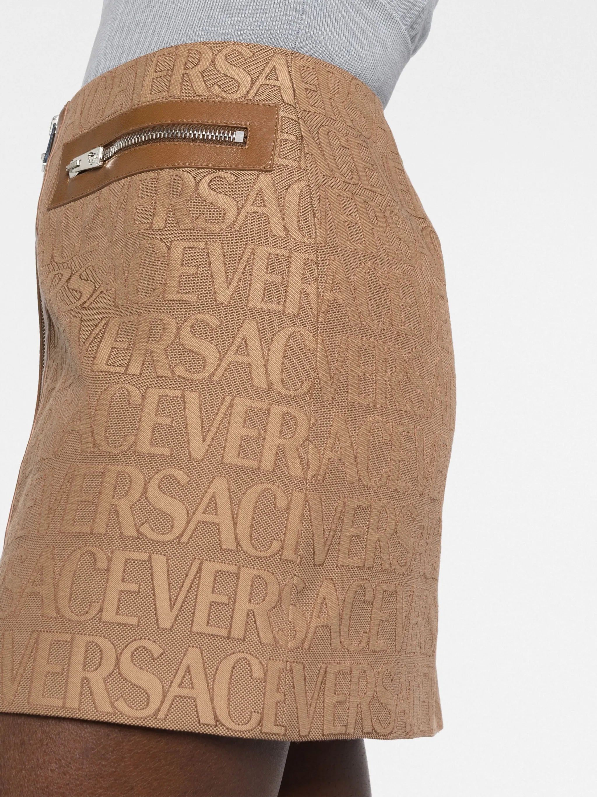 Versace Allover leather-trim miniskirt