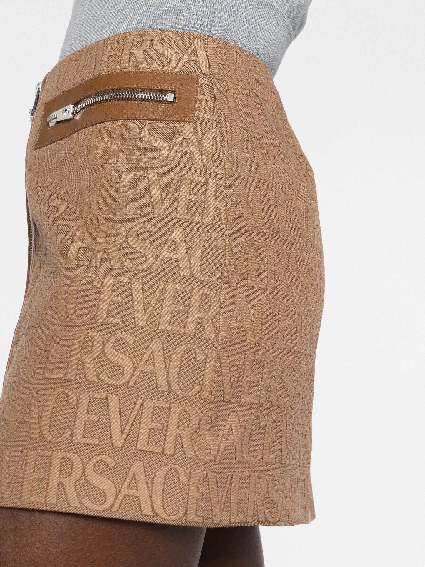 Versace Allover leather-trim miniskirt