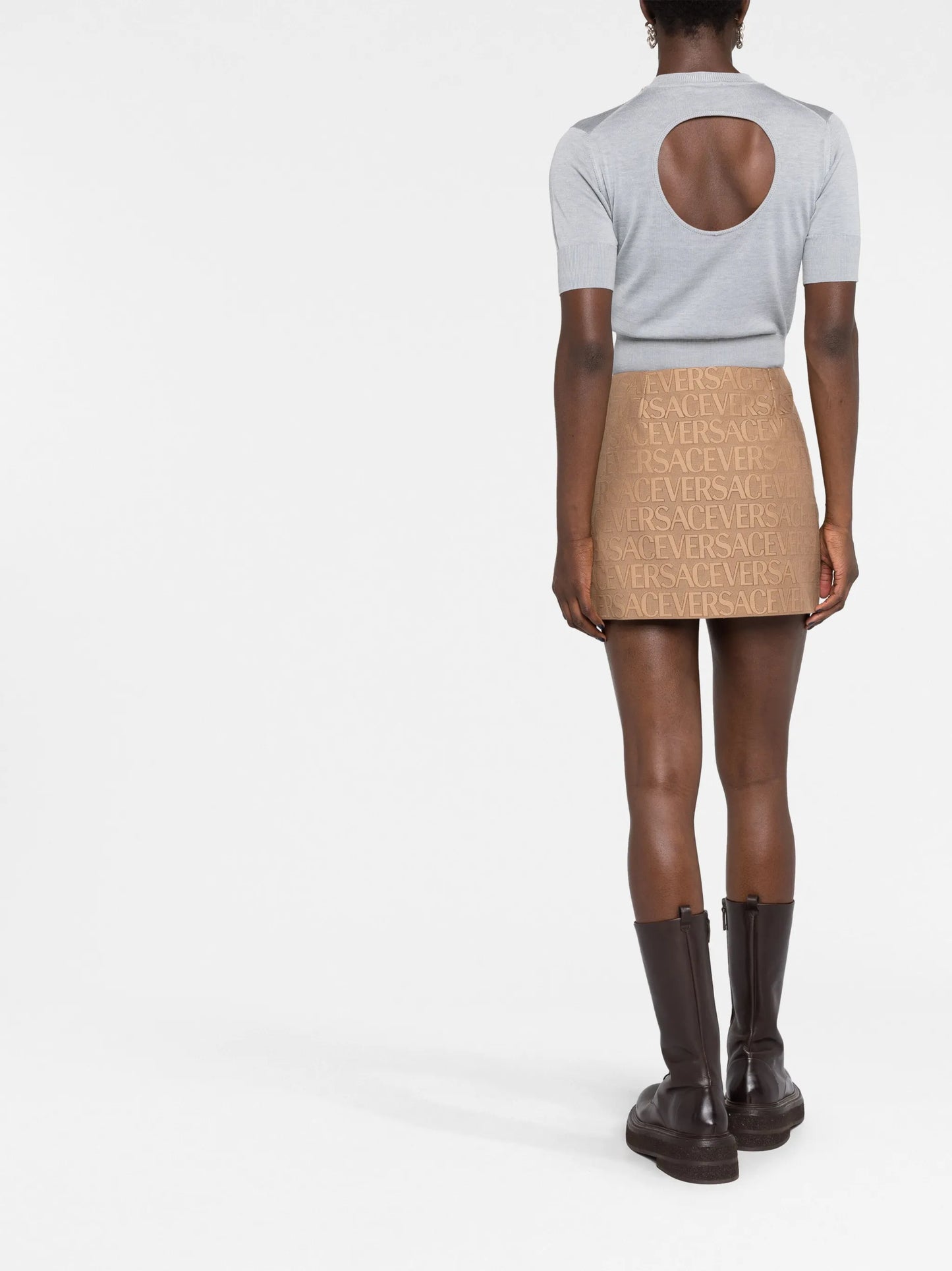 Versace Allover leather-trim miniskirt