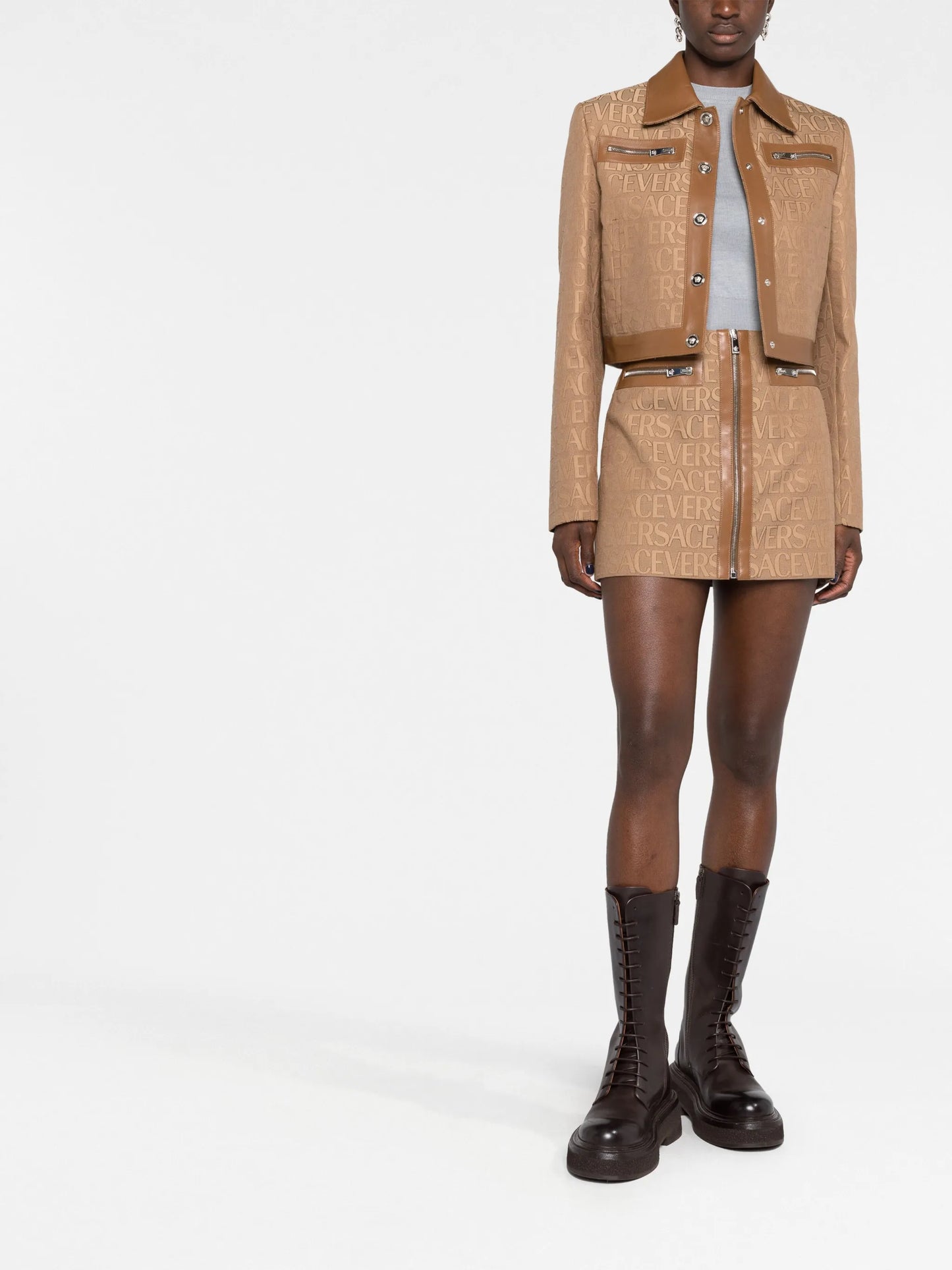 Versace Allover leather-trim miniskirt