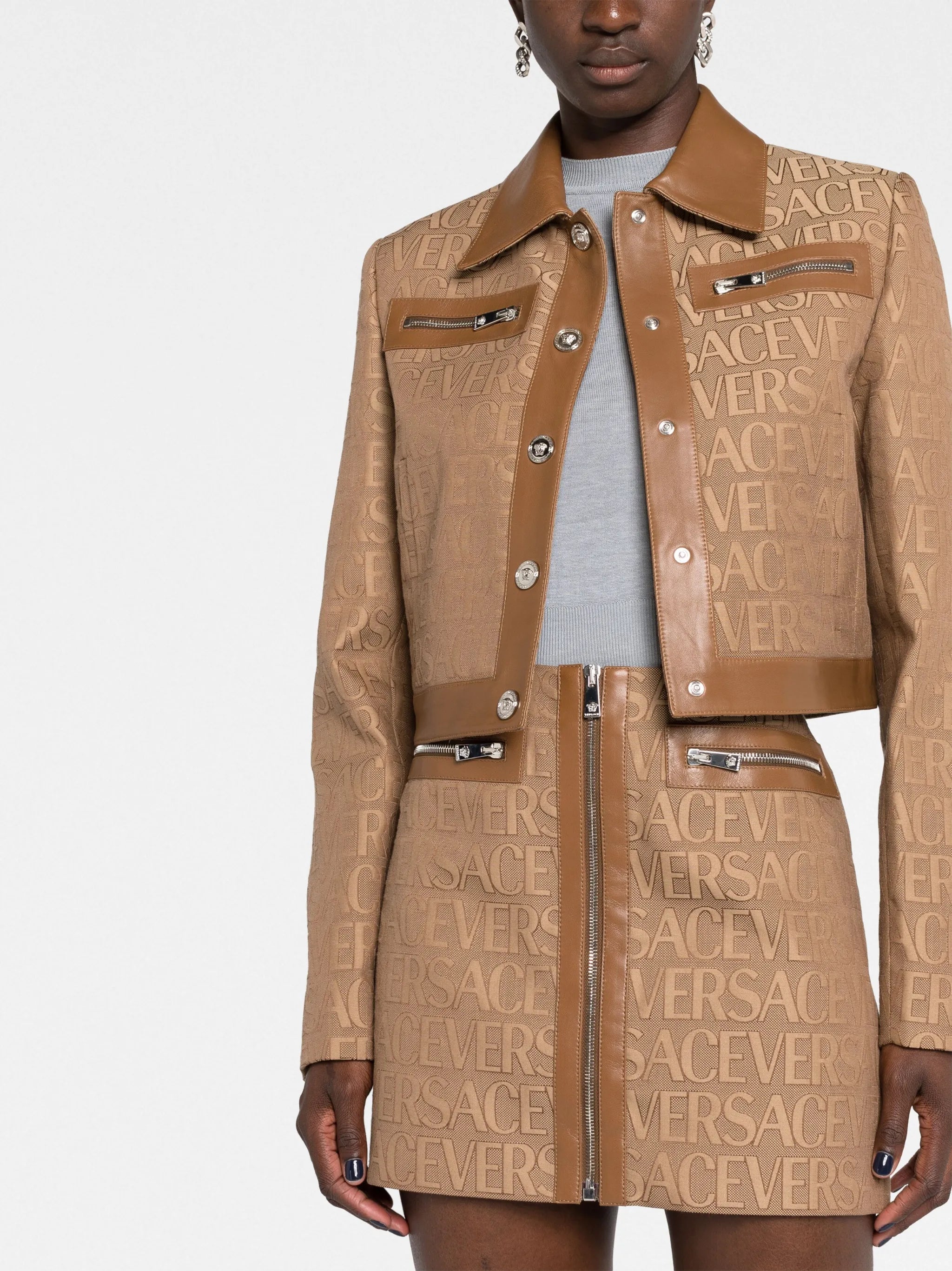 Versace Allover leather-trim miniskirt