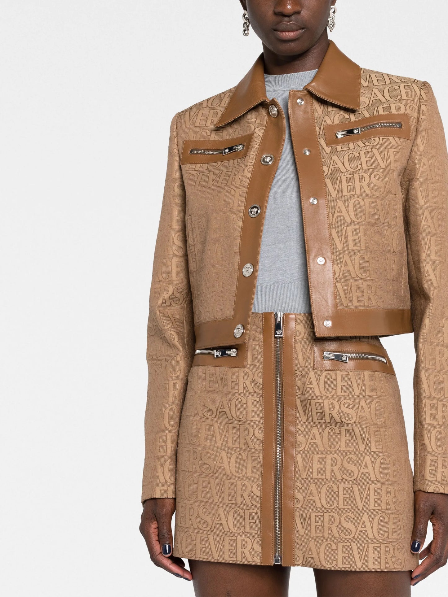 Versace Allover leather-trim miniskirt