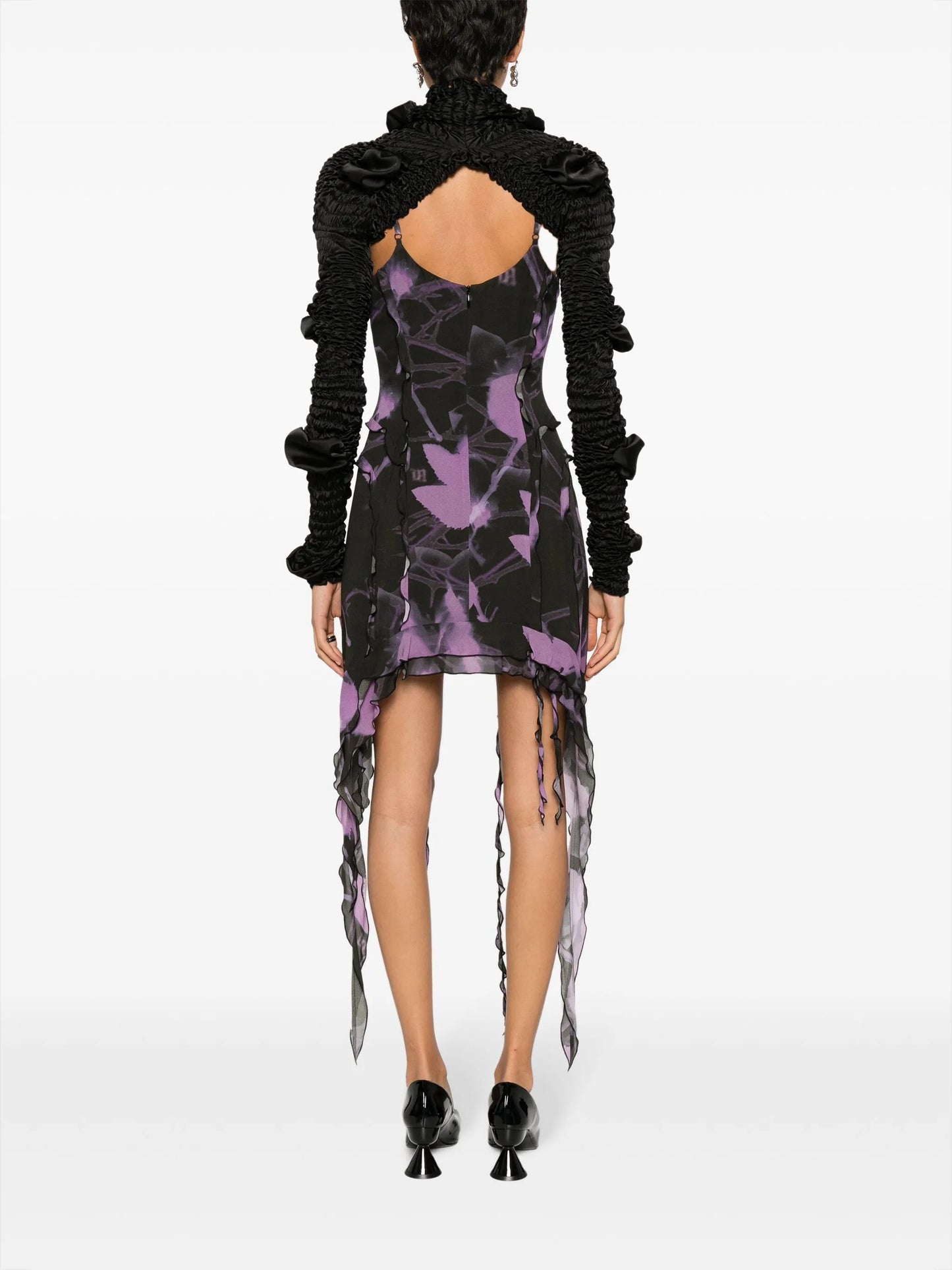 satin high-neck shirred bolero