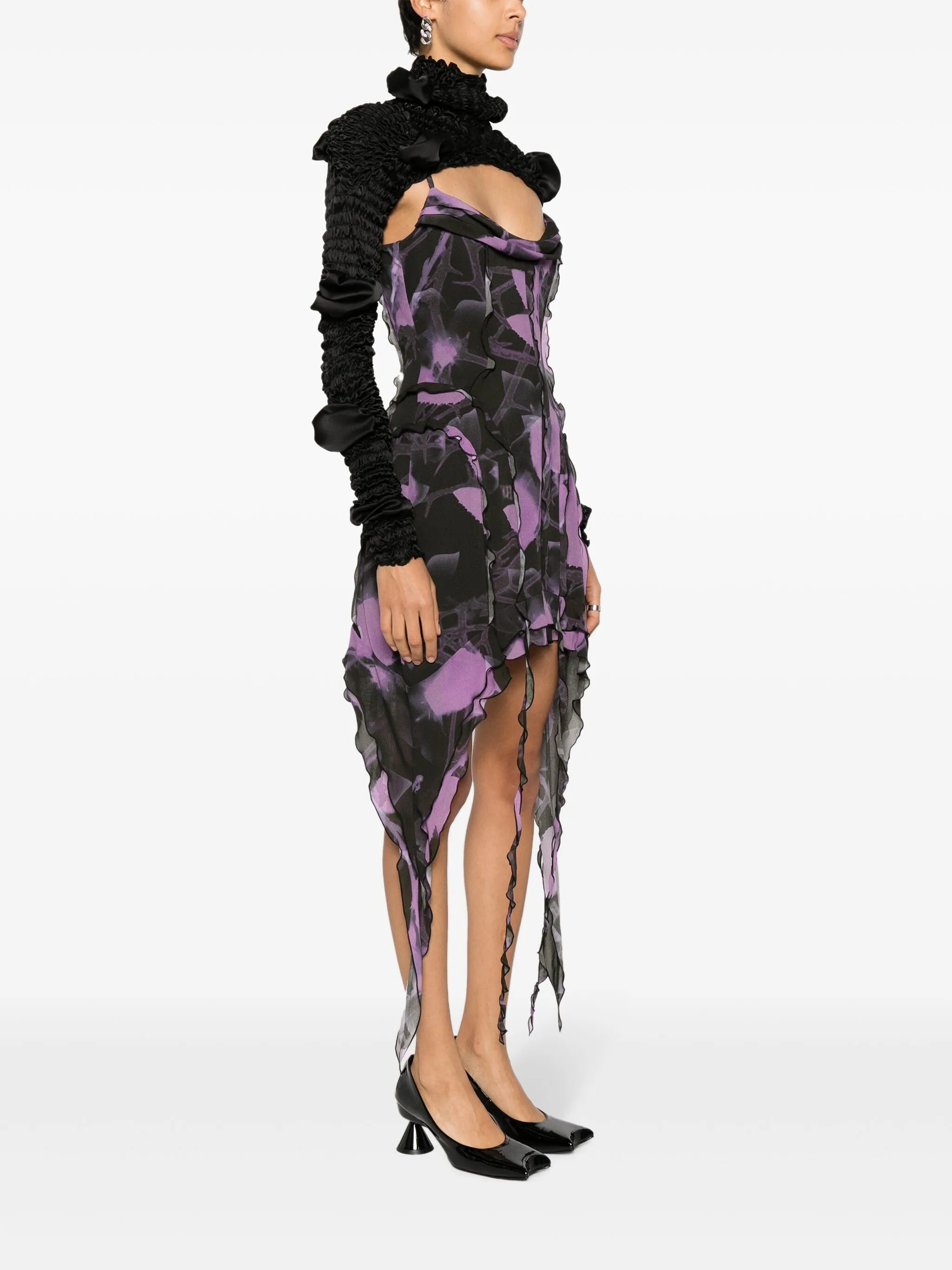satin high-neck shirred bolero