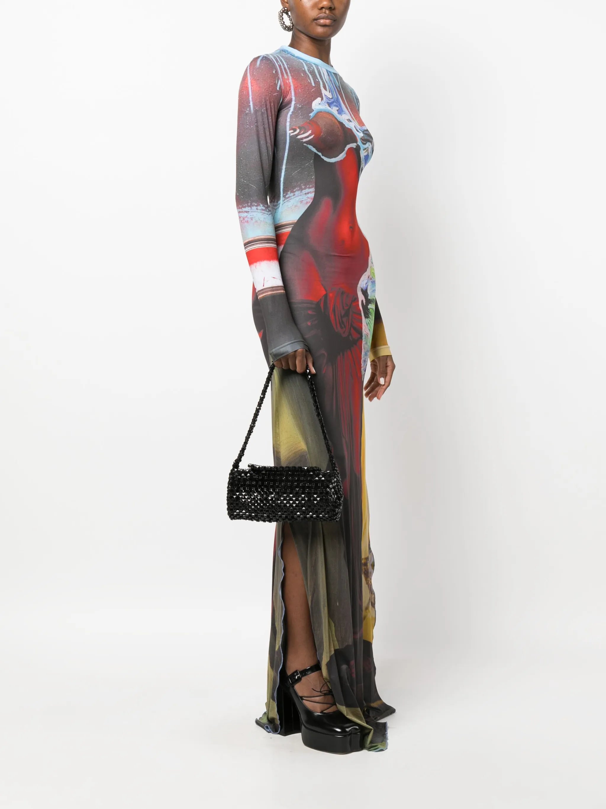 bead-chain cylinder shoulder bag
