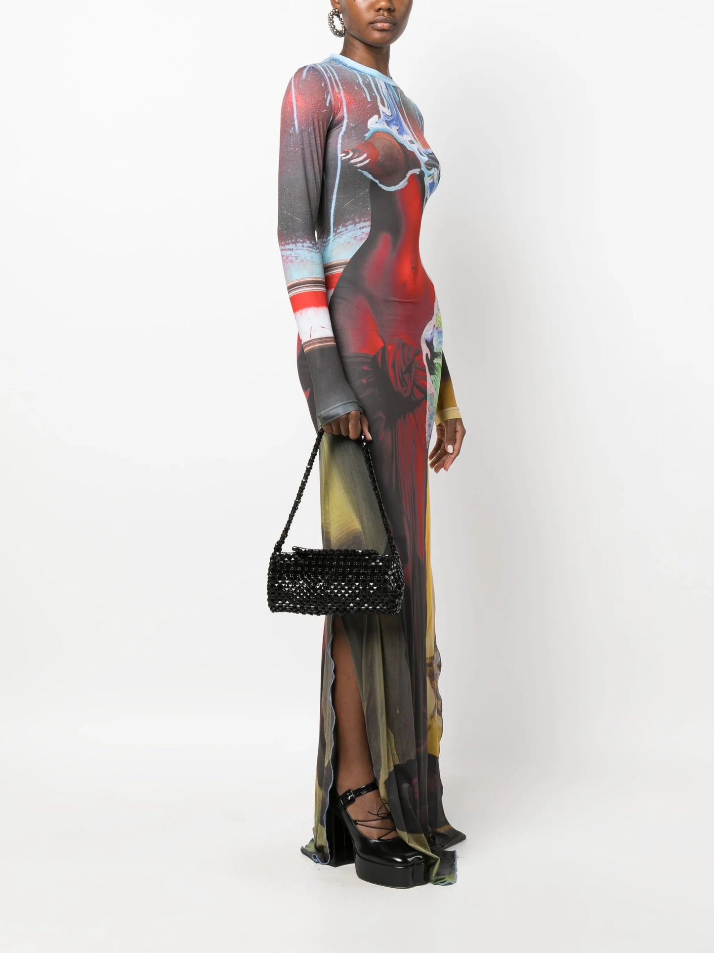 bead-chain cylinder shoulder bag