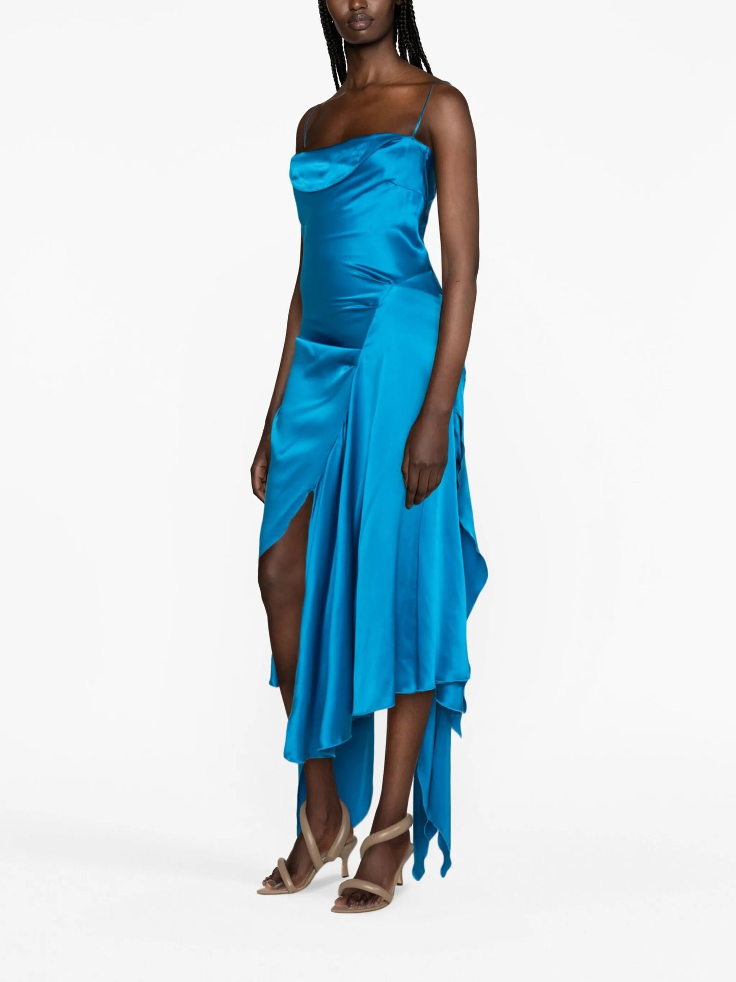 Cowl asymmetric midi dress