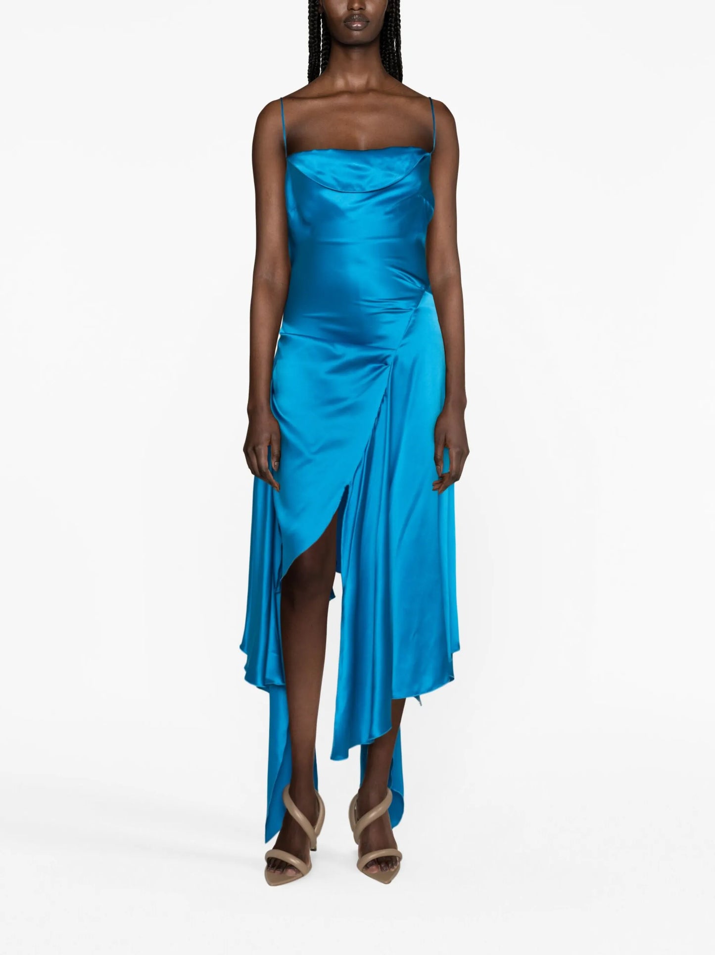 Cowl asymmetric midi dress