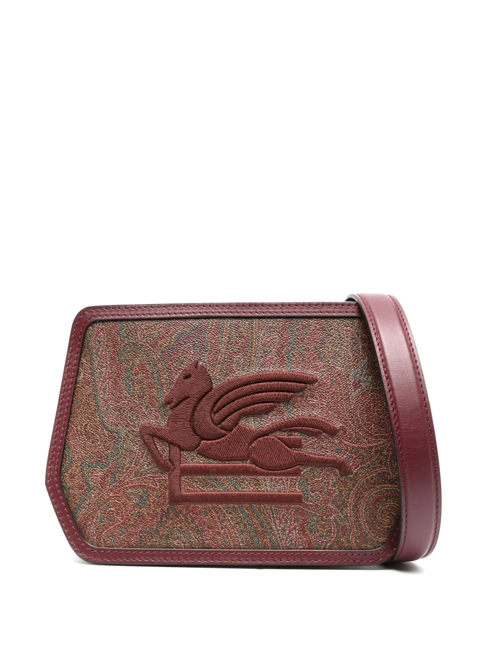 logo-embroidered paisley-print crossbody bag
