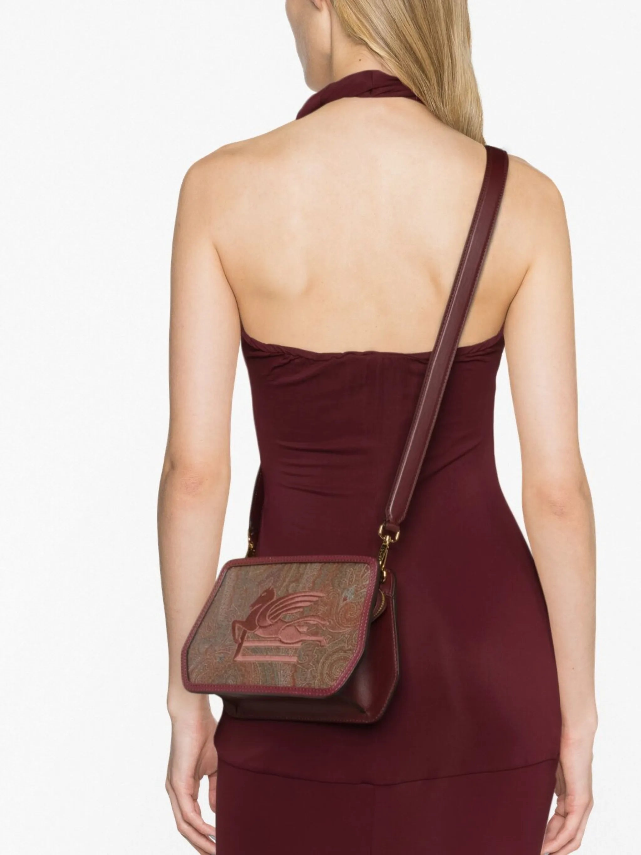 logo-embroidered paisley-print crossbody bag