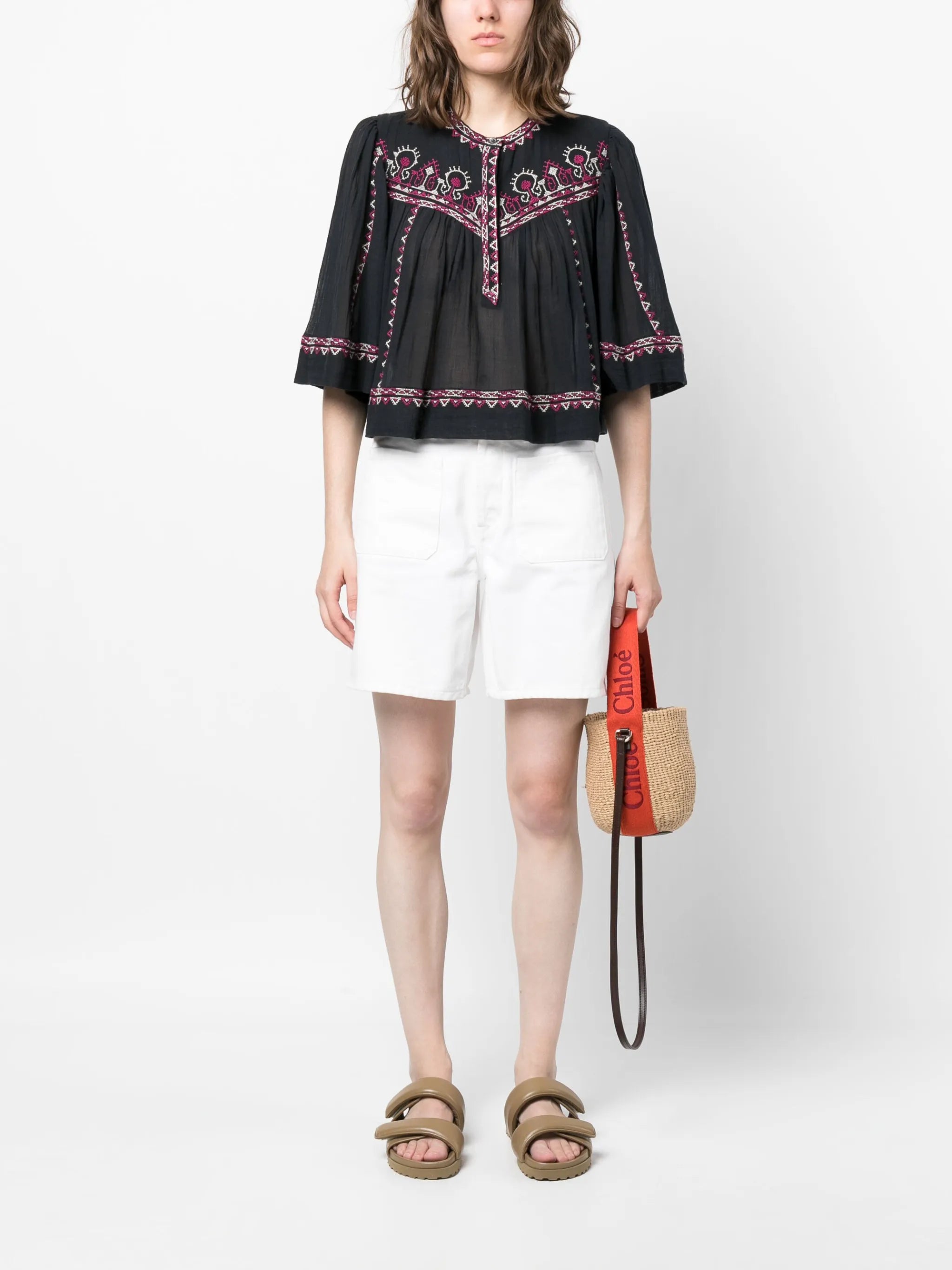 embroidered three-quarter sleeved blouse