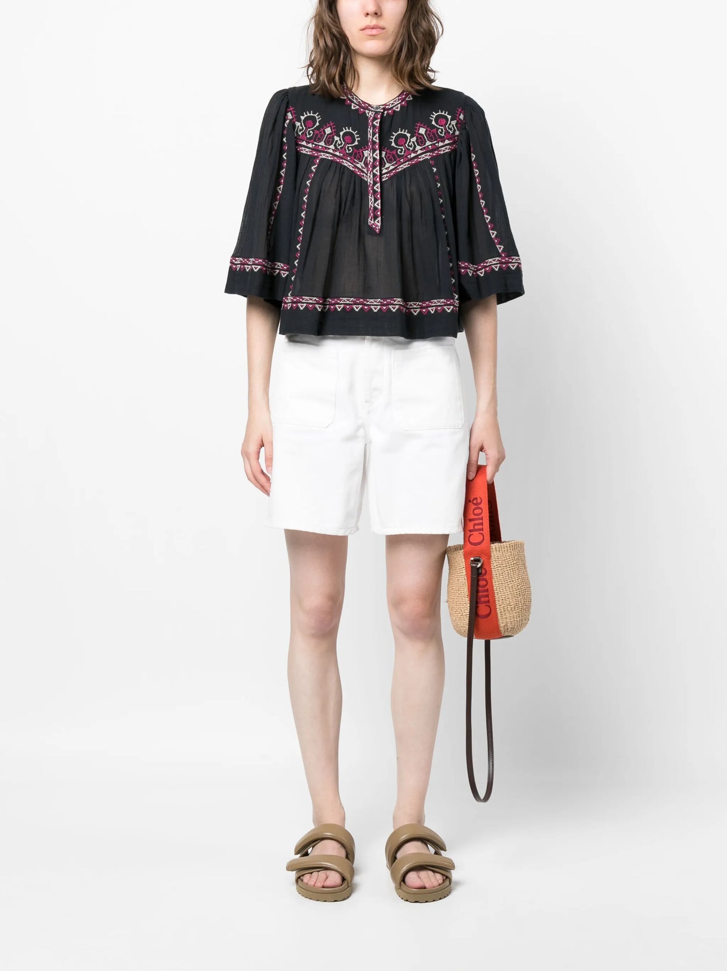 embroidered three-quarter sleeved blouse