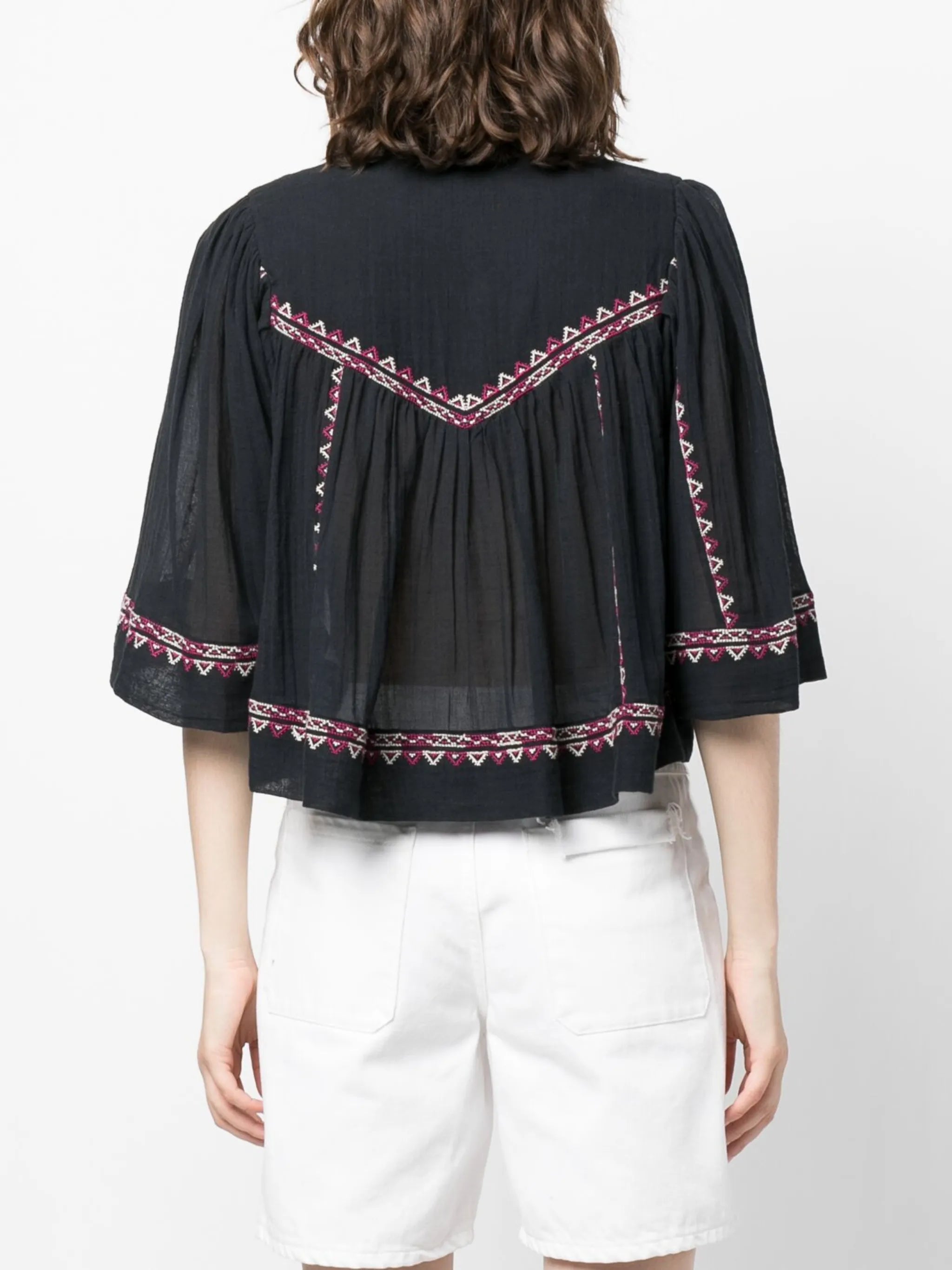 embroidered three-quarter sleeved blouse