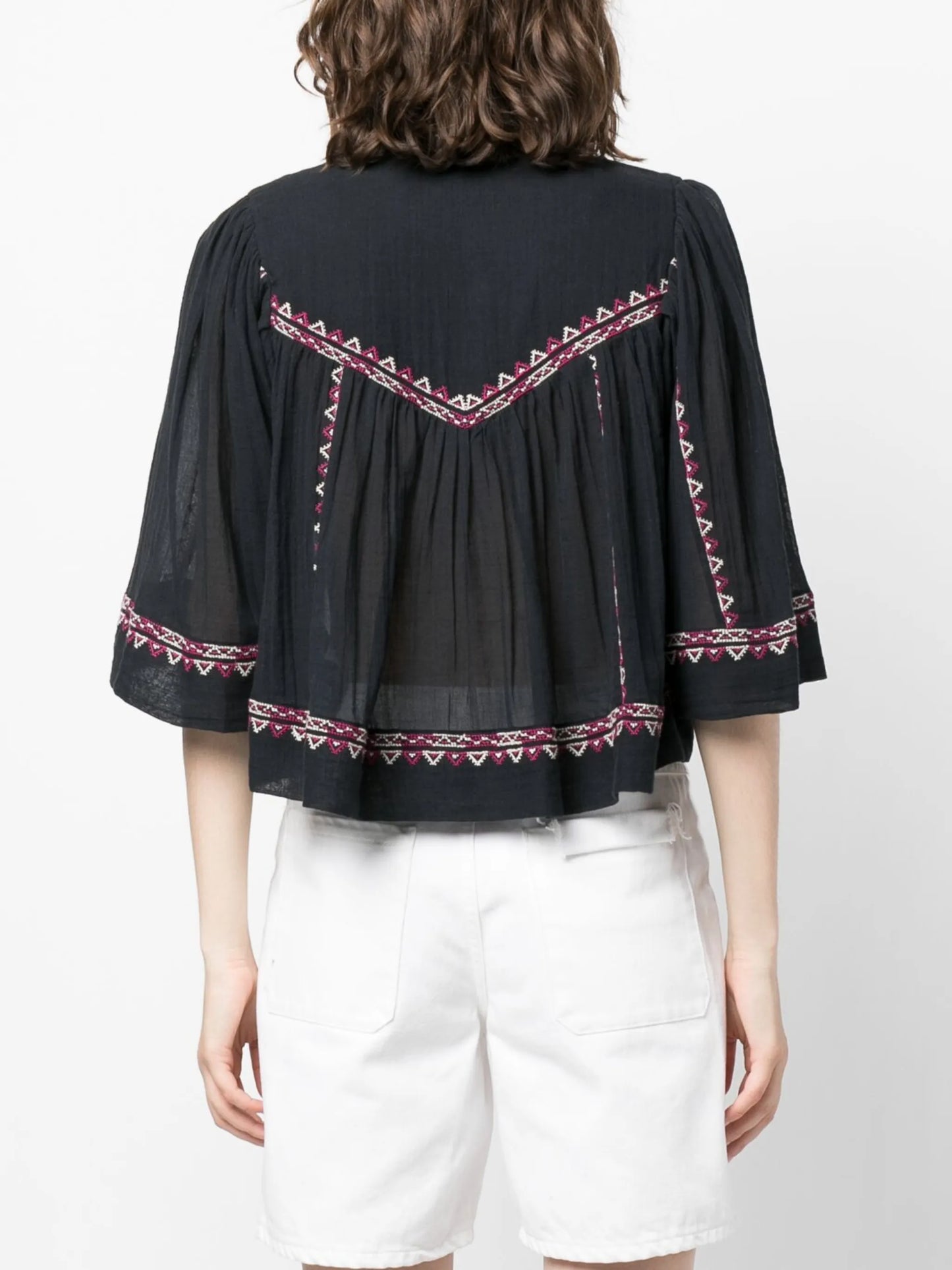 embroidered three-quarter sleeved blouse
