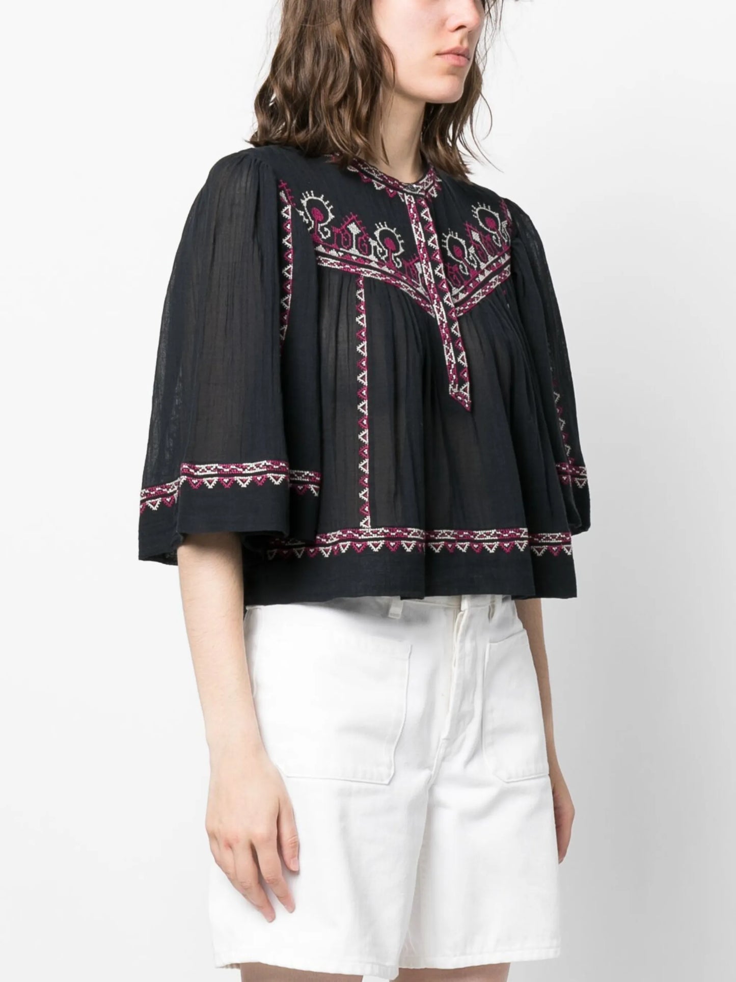 embroidered three-quarter sleeved blouse