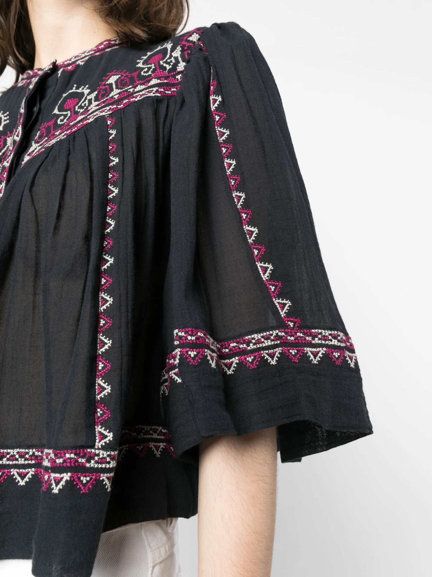 embroidered three-quarter sleeved blouse