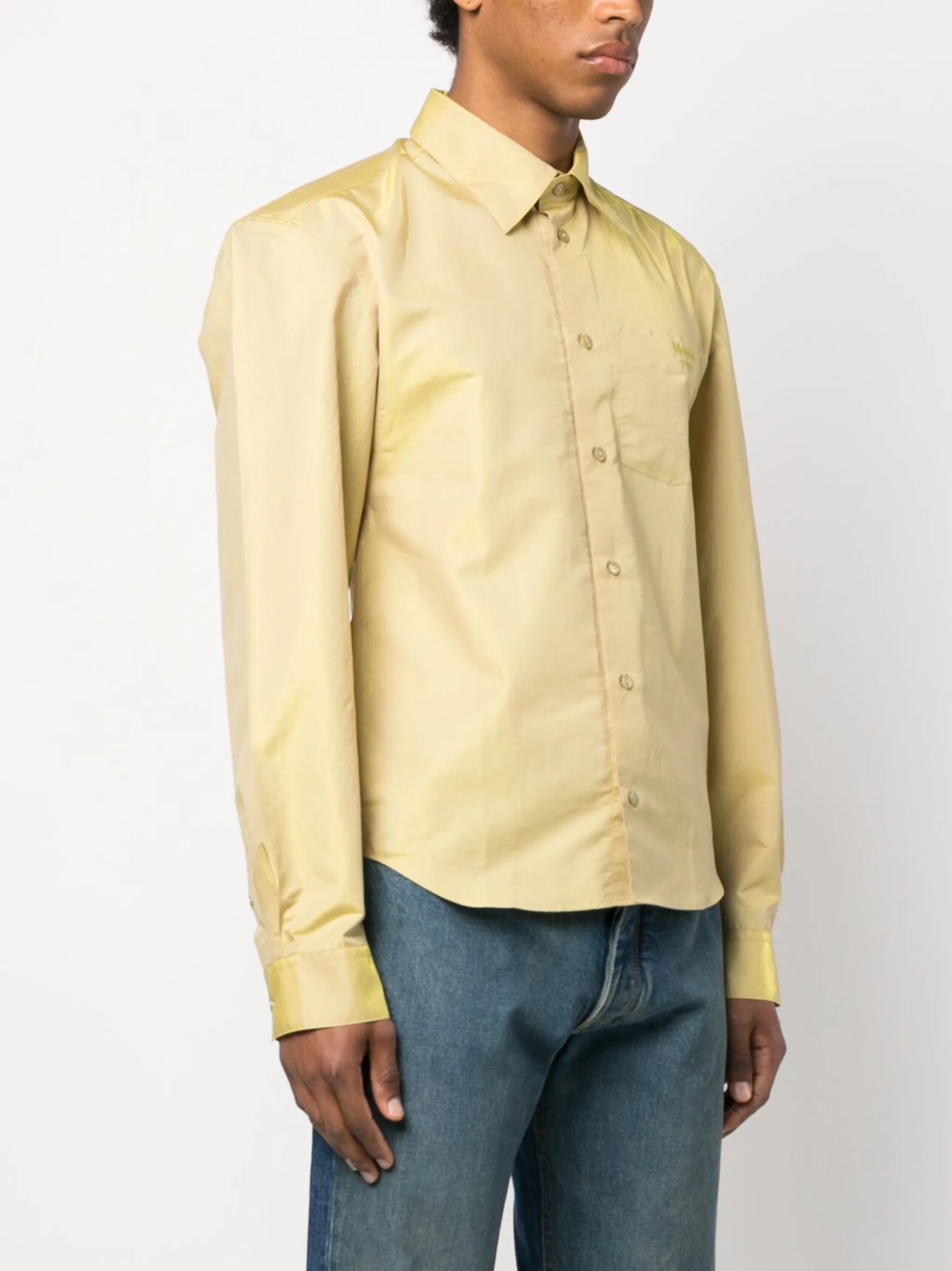 long-sleeved metallic shirt