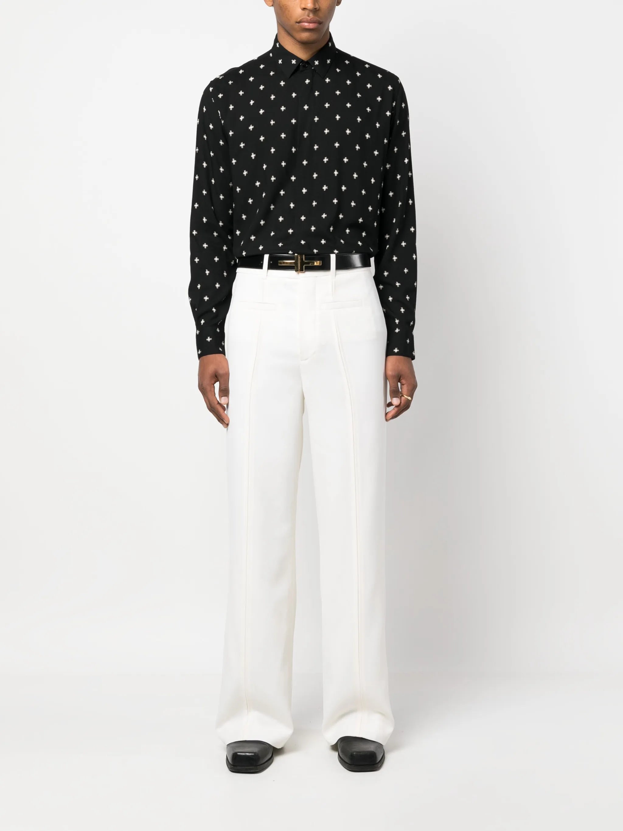 seam-detailing straight-leg trousers