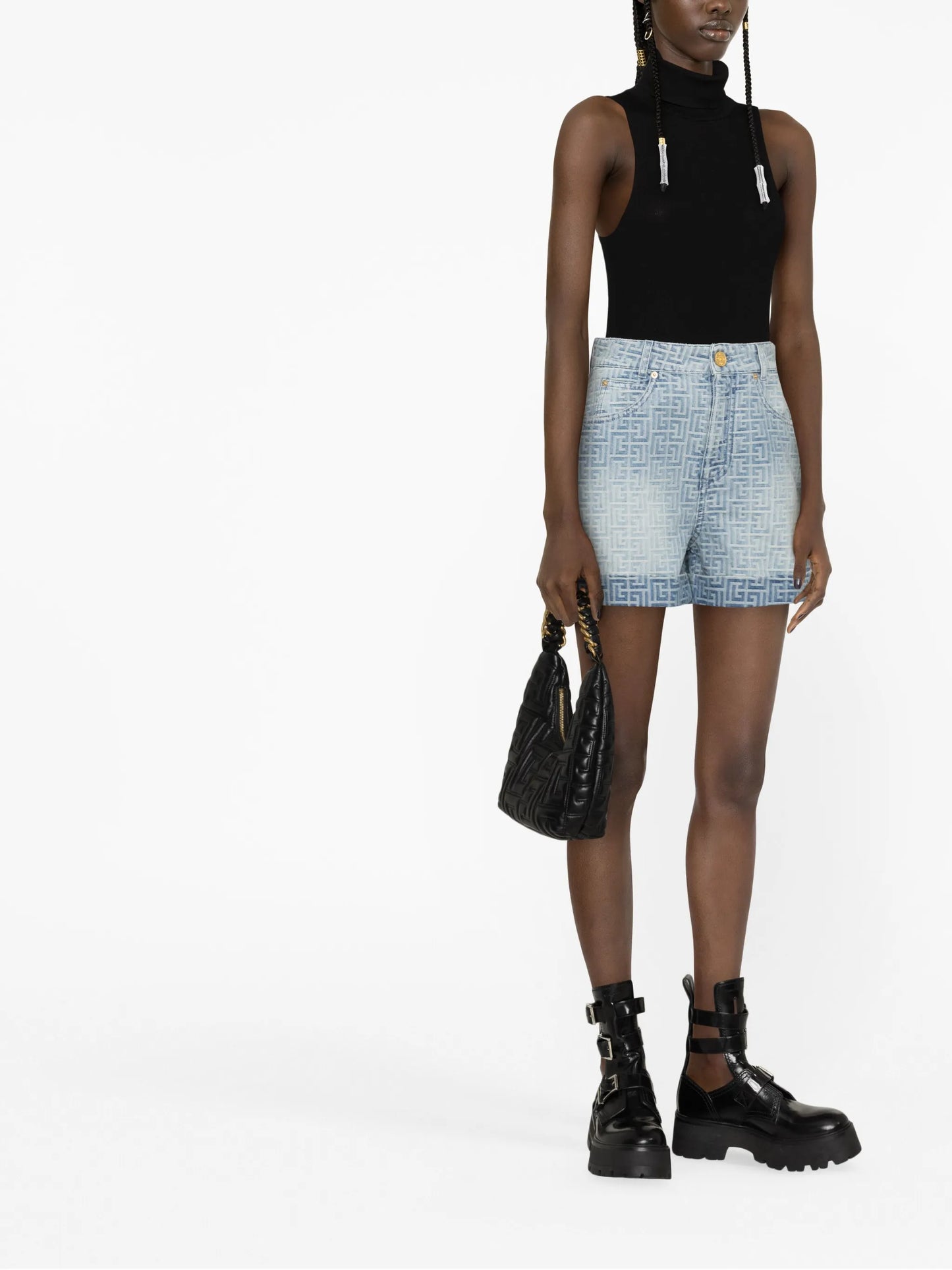 monogram-print cotton denim shorts