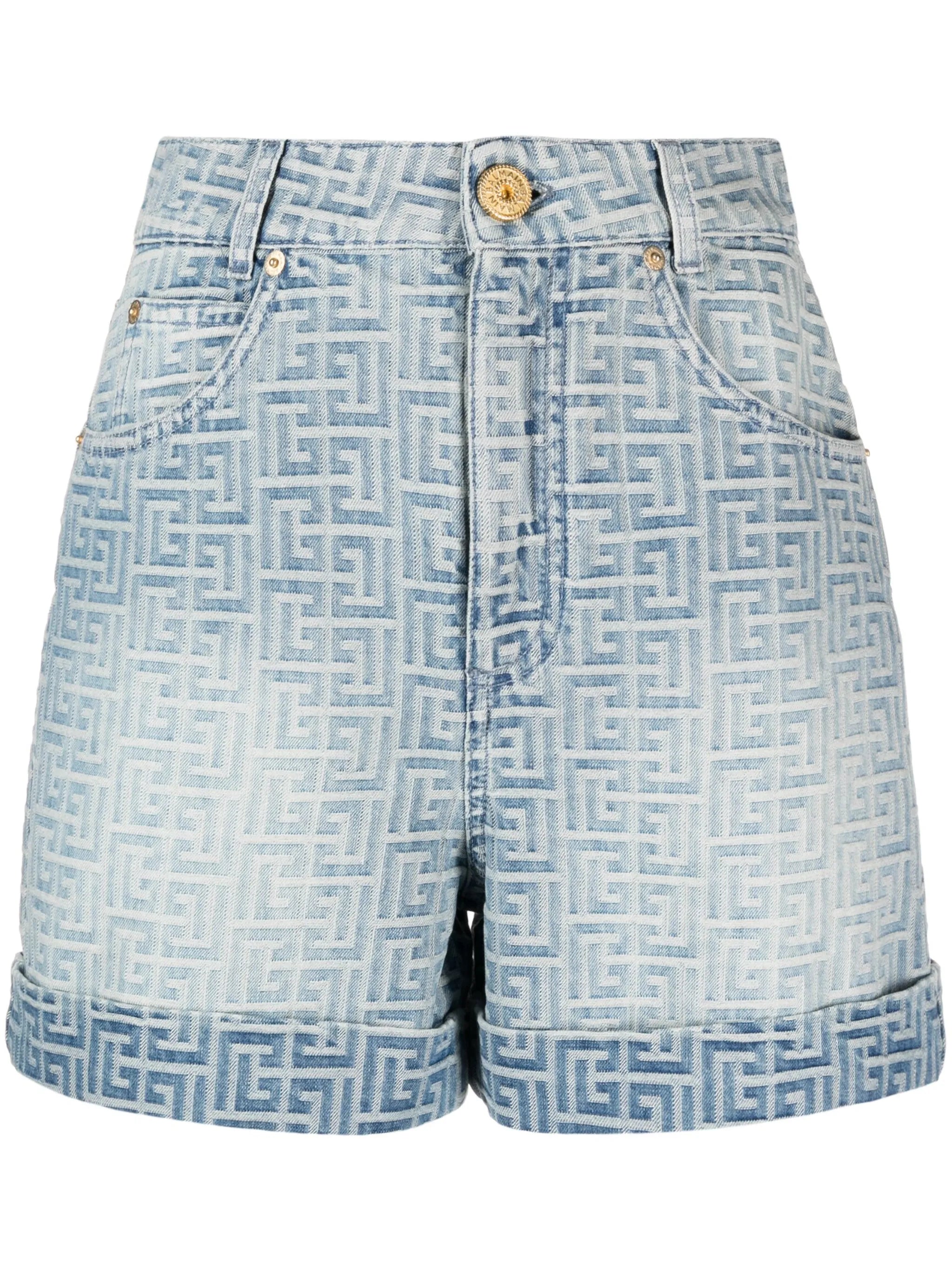 monogram-print cotton denim shorts