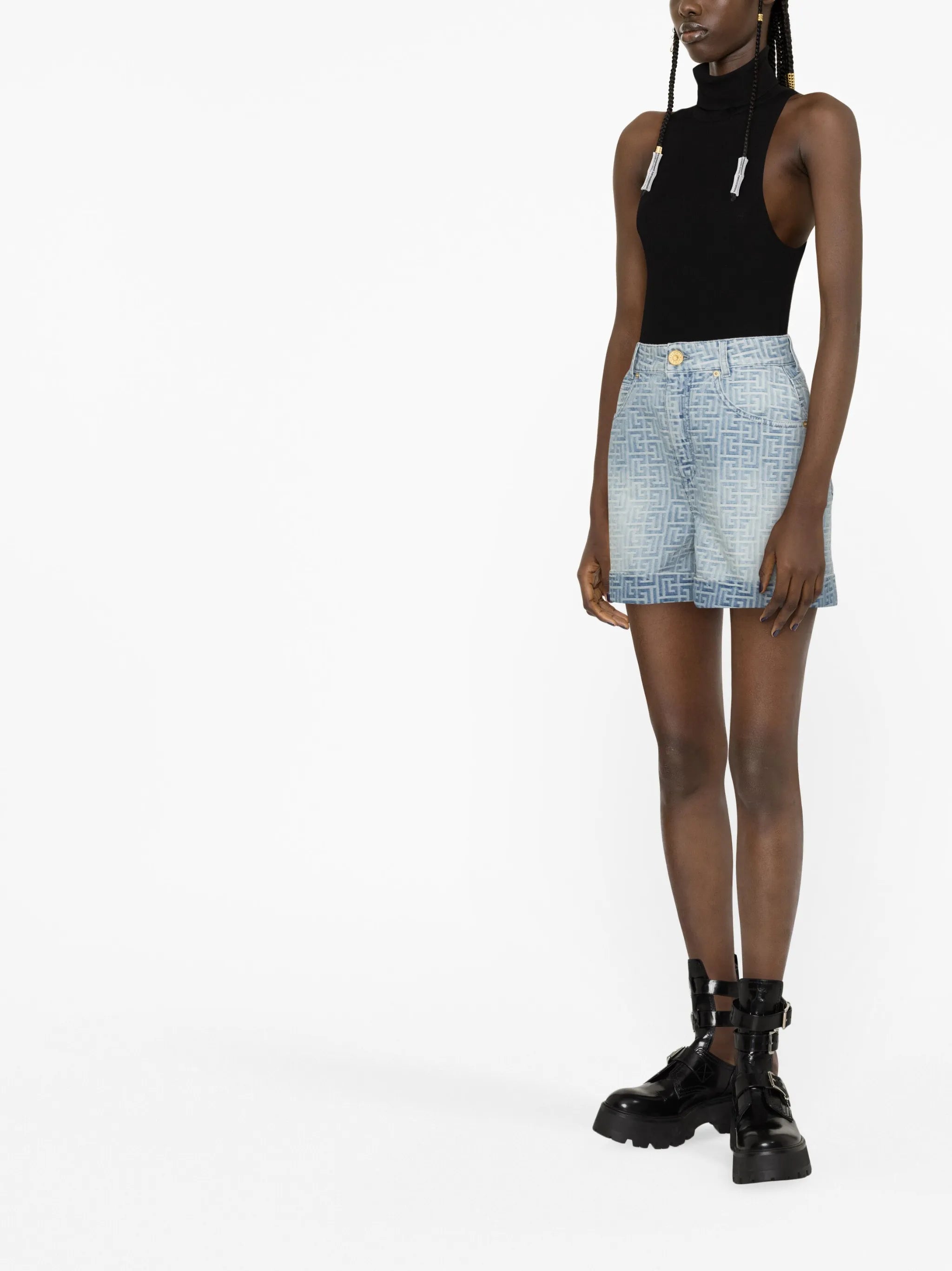 monogram-print cotton denim shorts