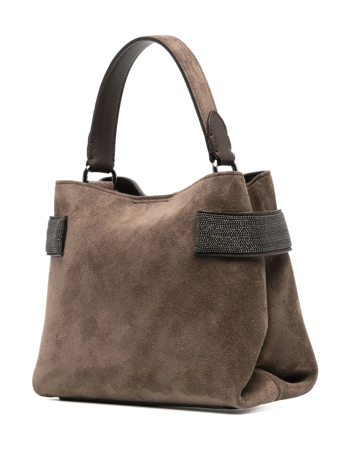 Essence small top-handle bag in suede with precious bands