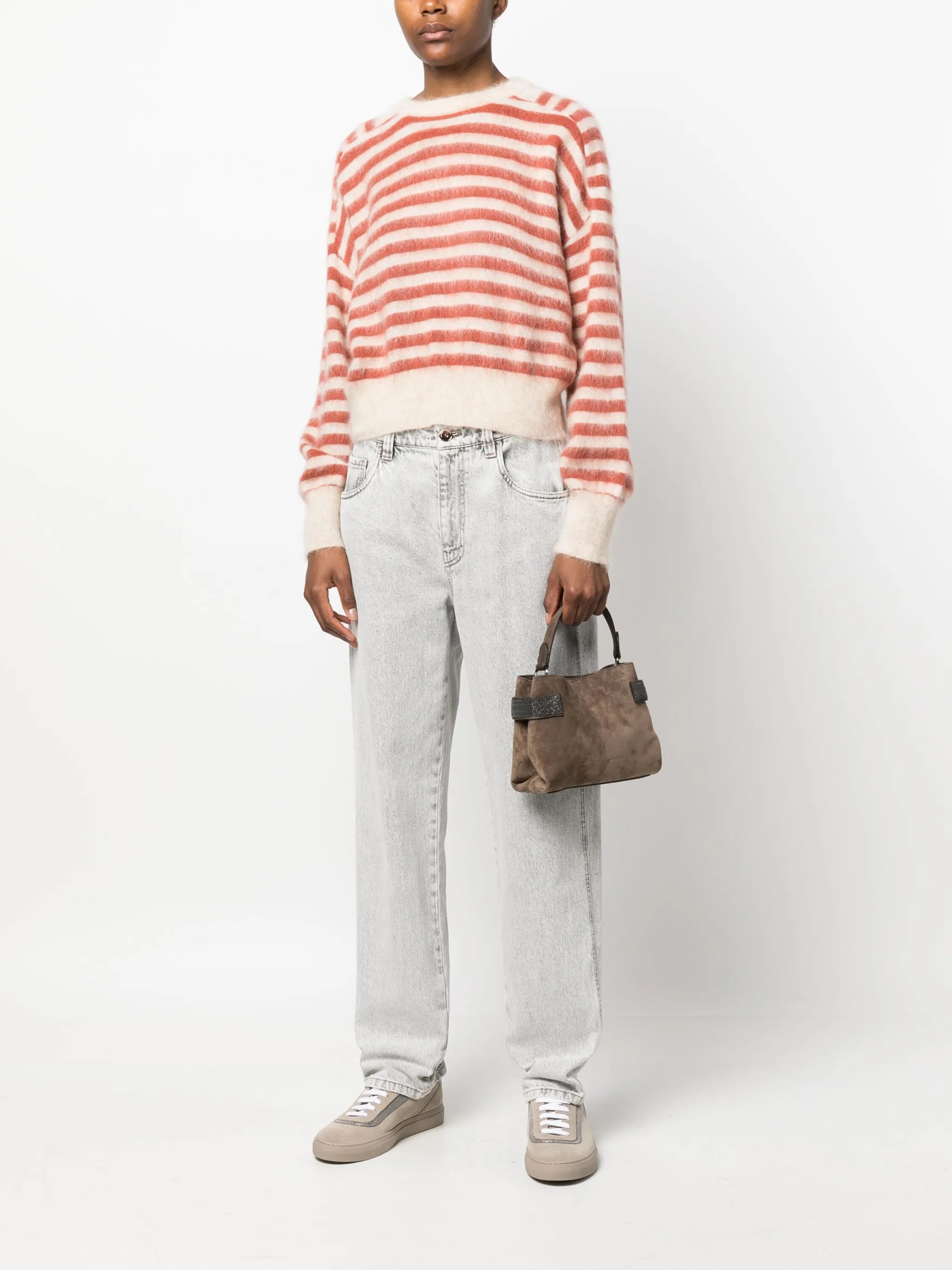 Essence small top-handle bag in suede with precious bands
