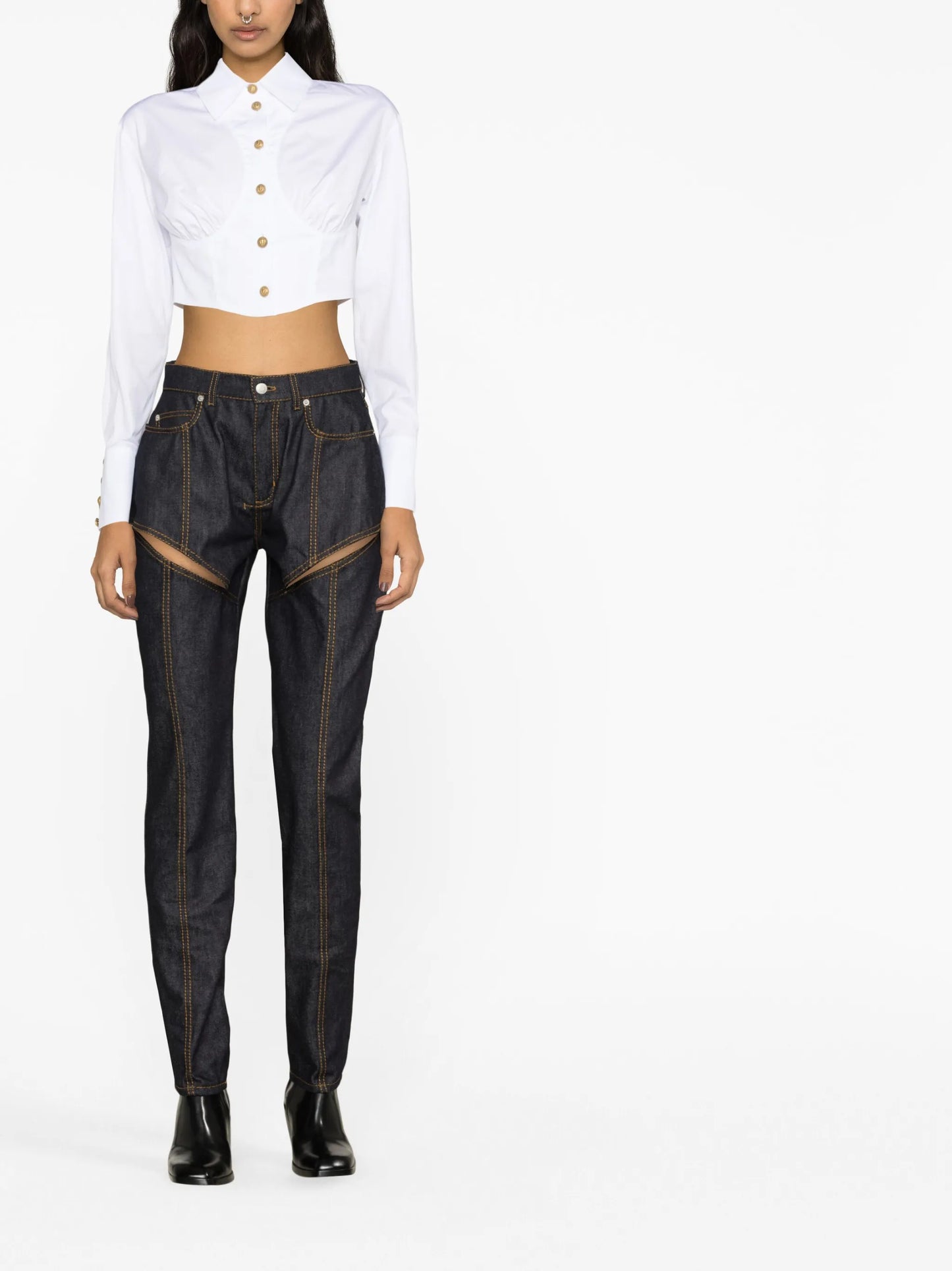 cutout high-rise tapered jeans