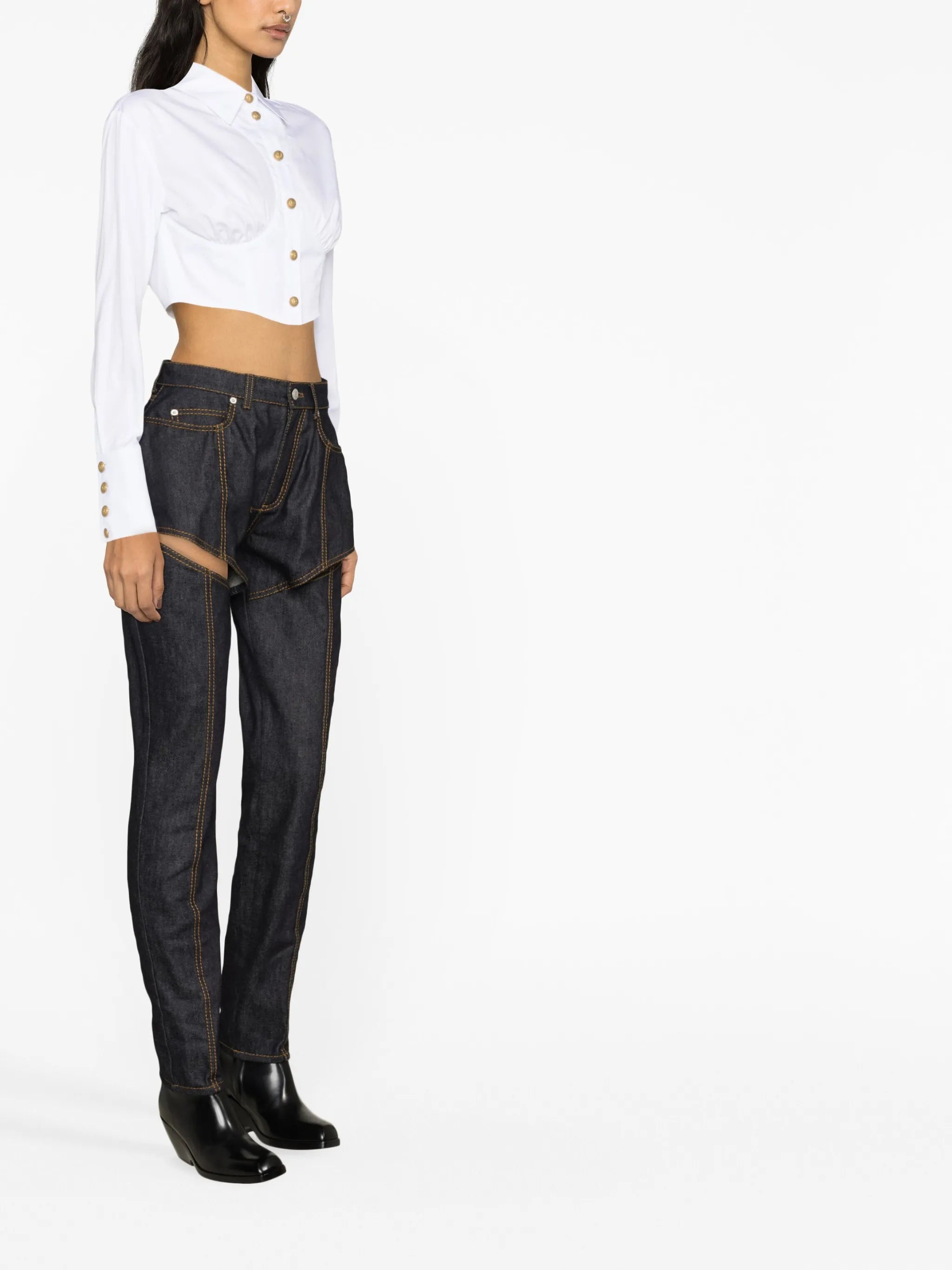 cutout high-rise tapered jeans