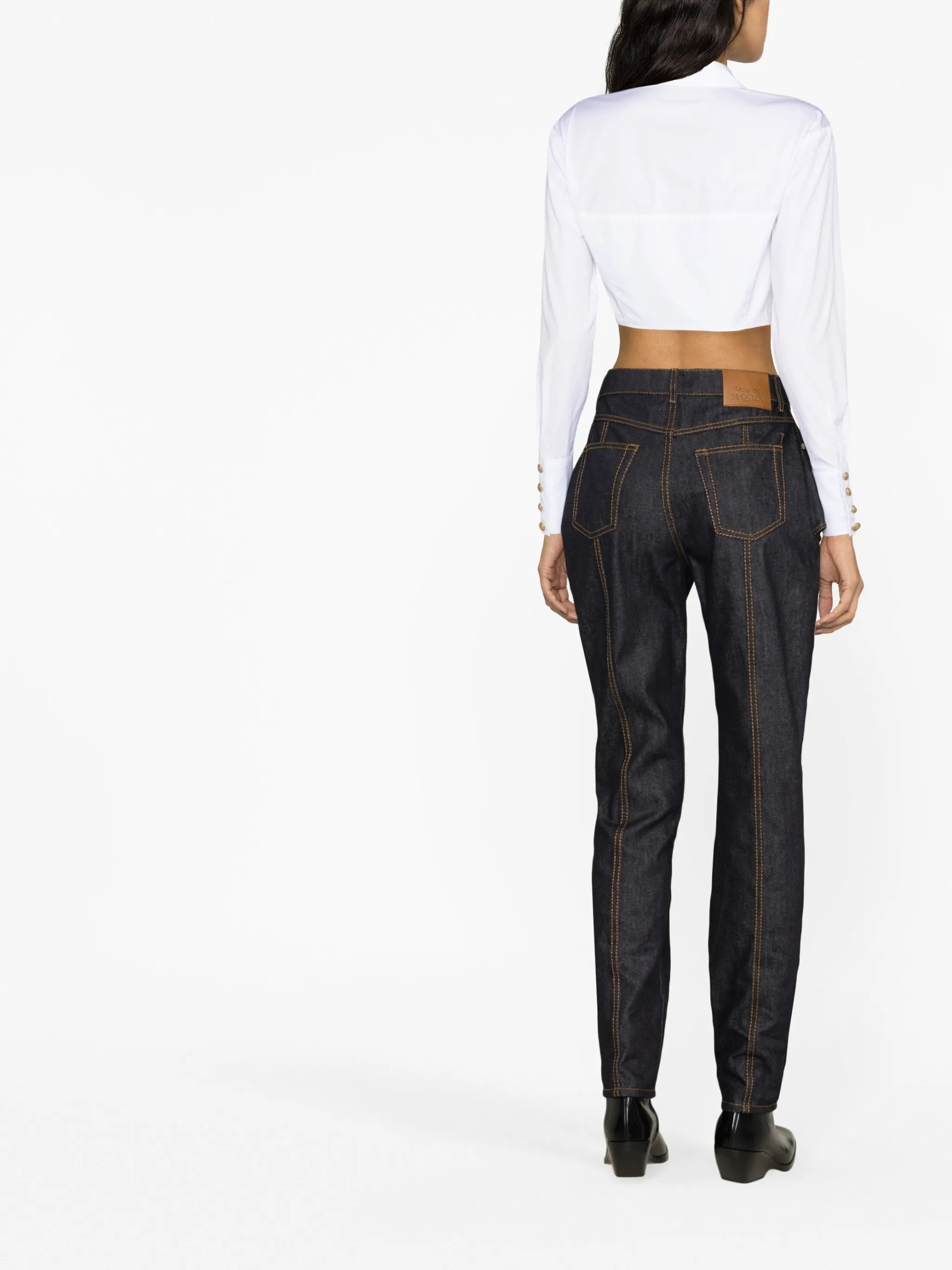 cutout high-rise tapered jeans