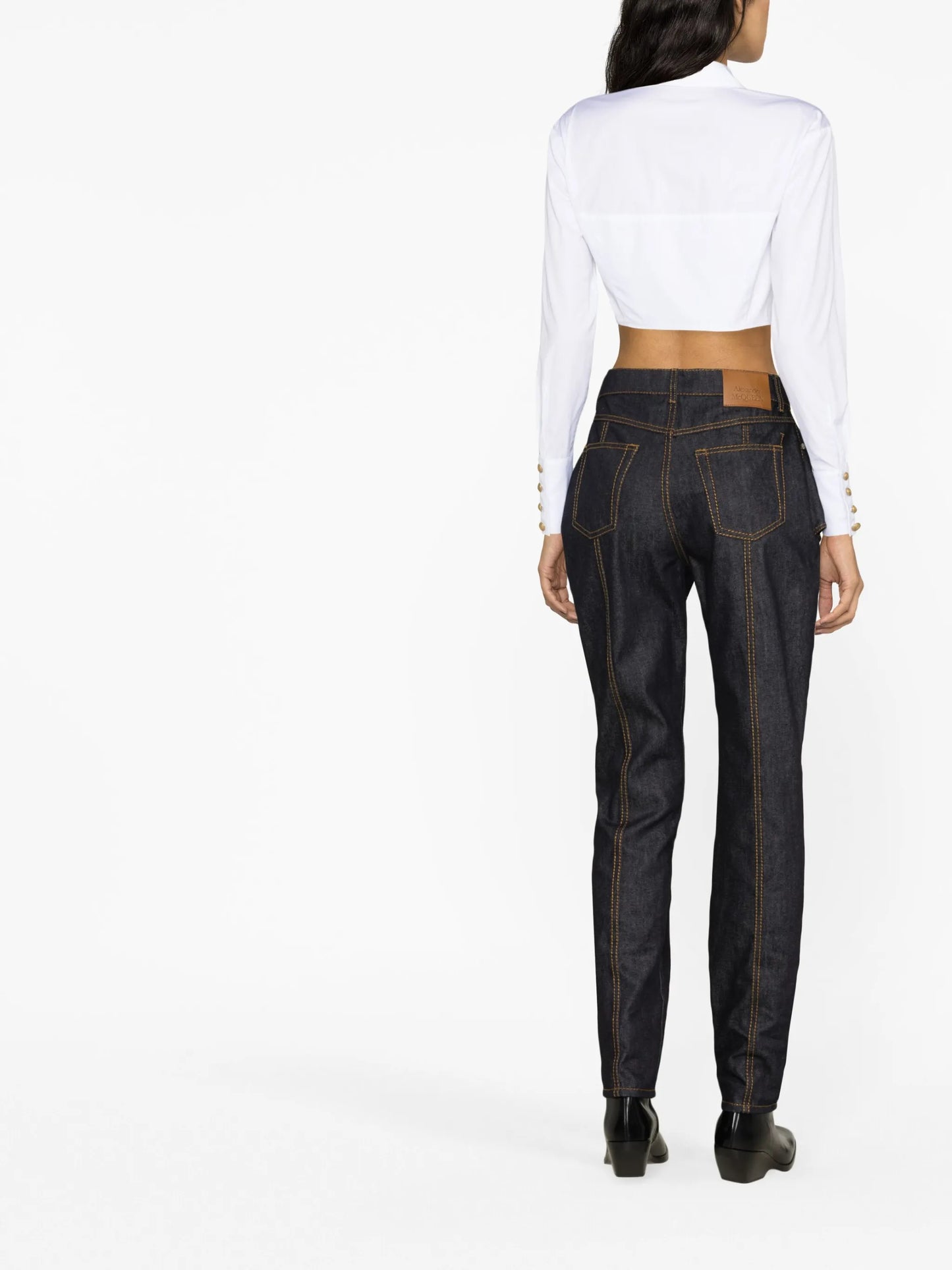 cutout high-rise tapered jeans