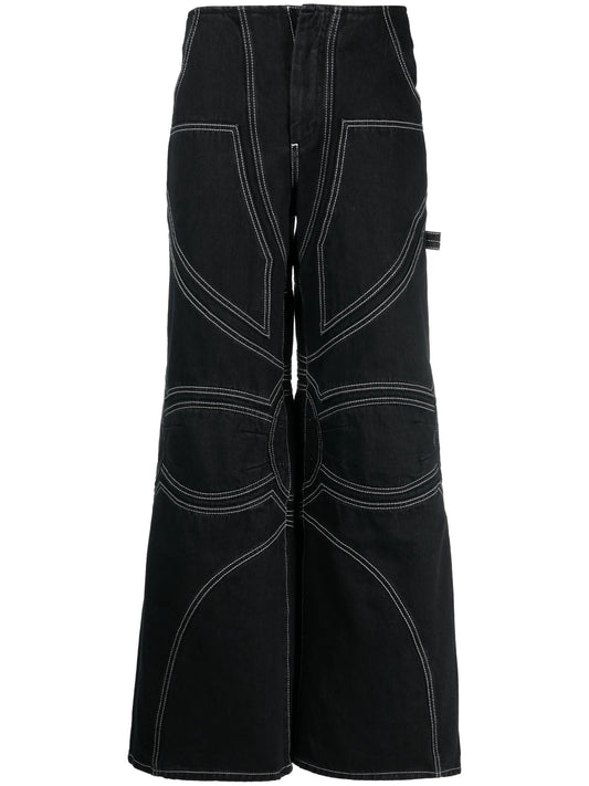 contrast-stitch wide-leg jeans