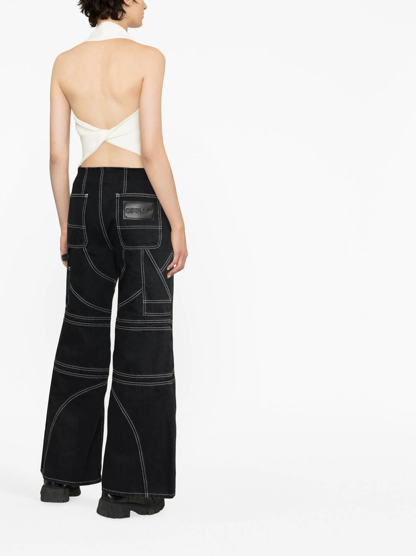 contrast-stitch wide-leg jeans