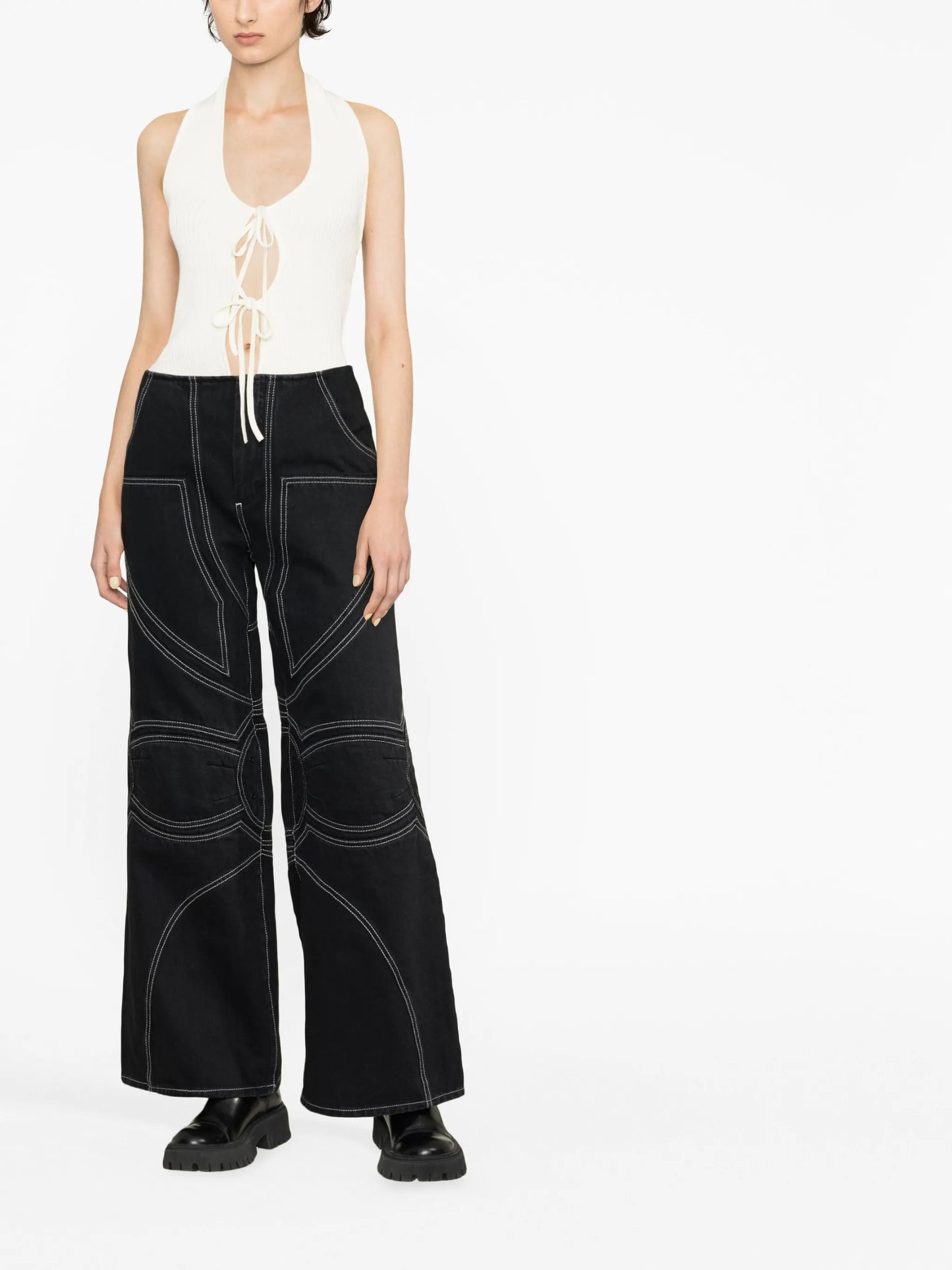 contrast-stitch wide-leg jeans