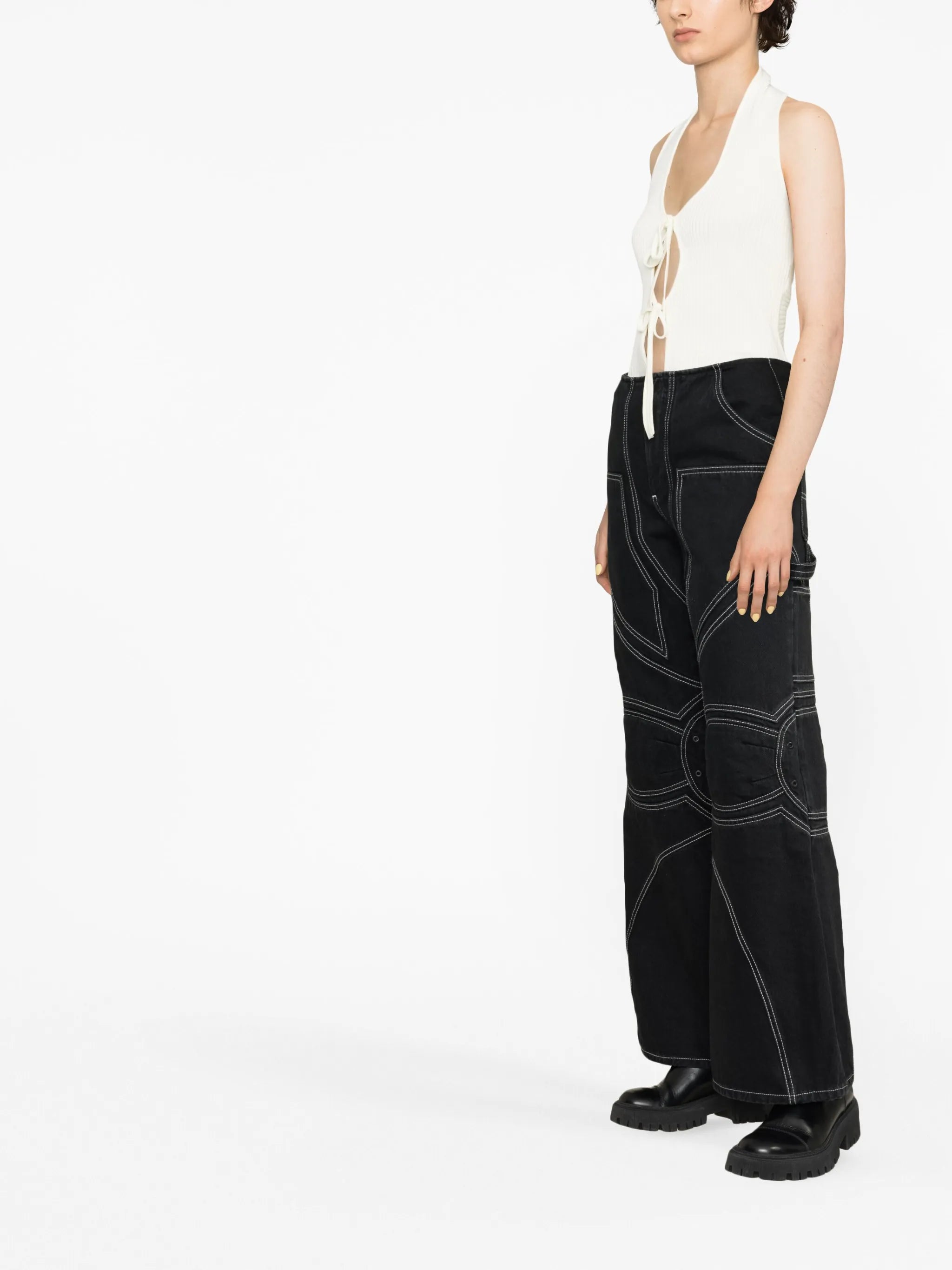 contrast-stitch wide-leg jeans