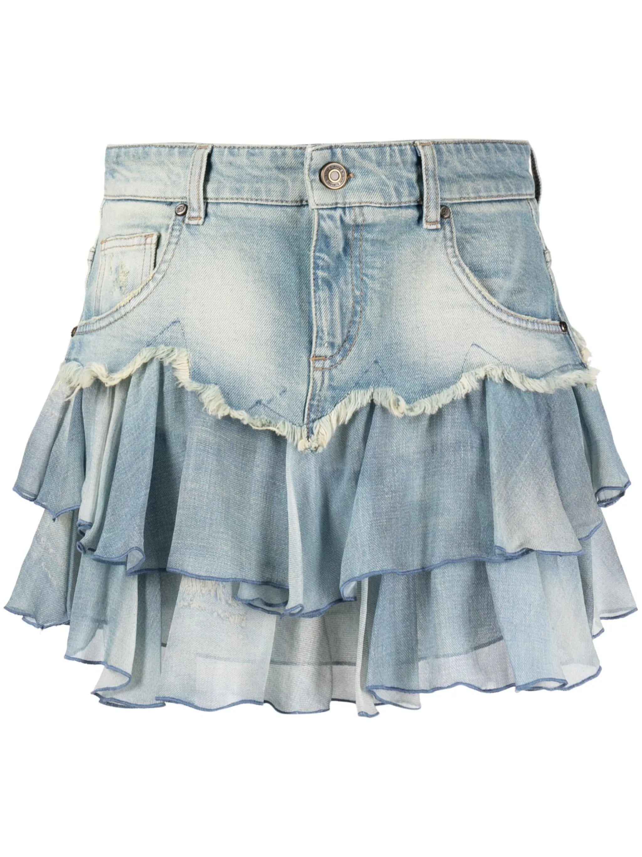 ruffled-trim denim skirt