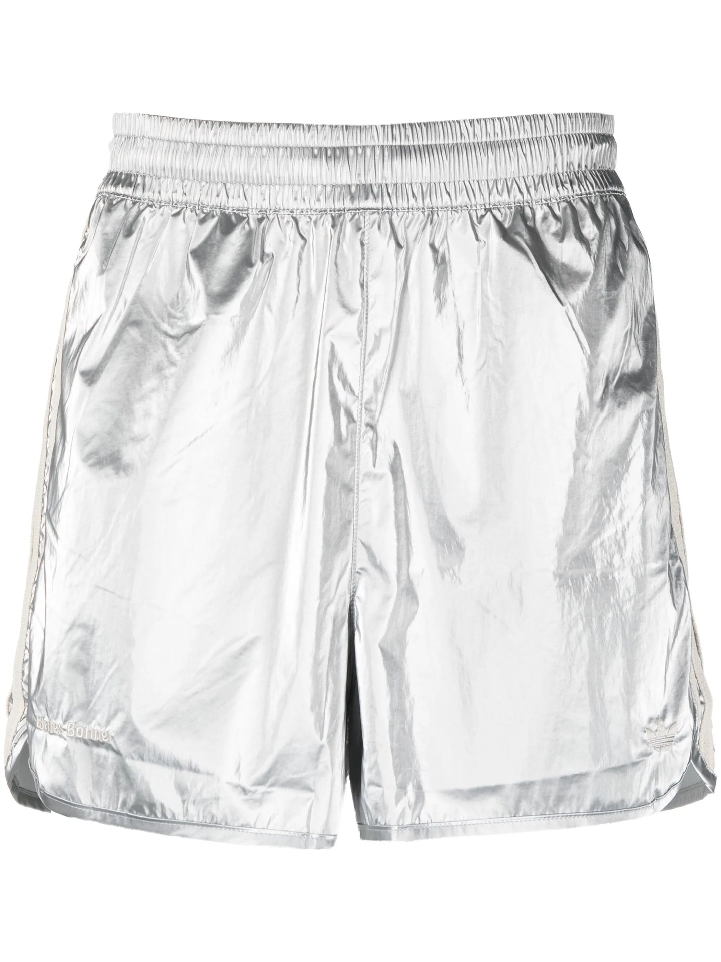metallic-finish running shorts