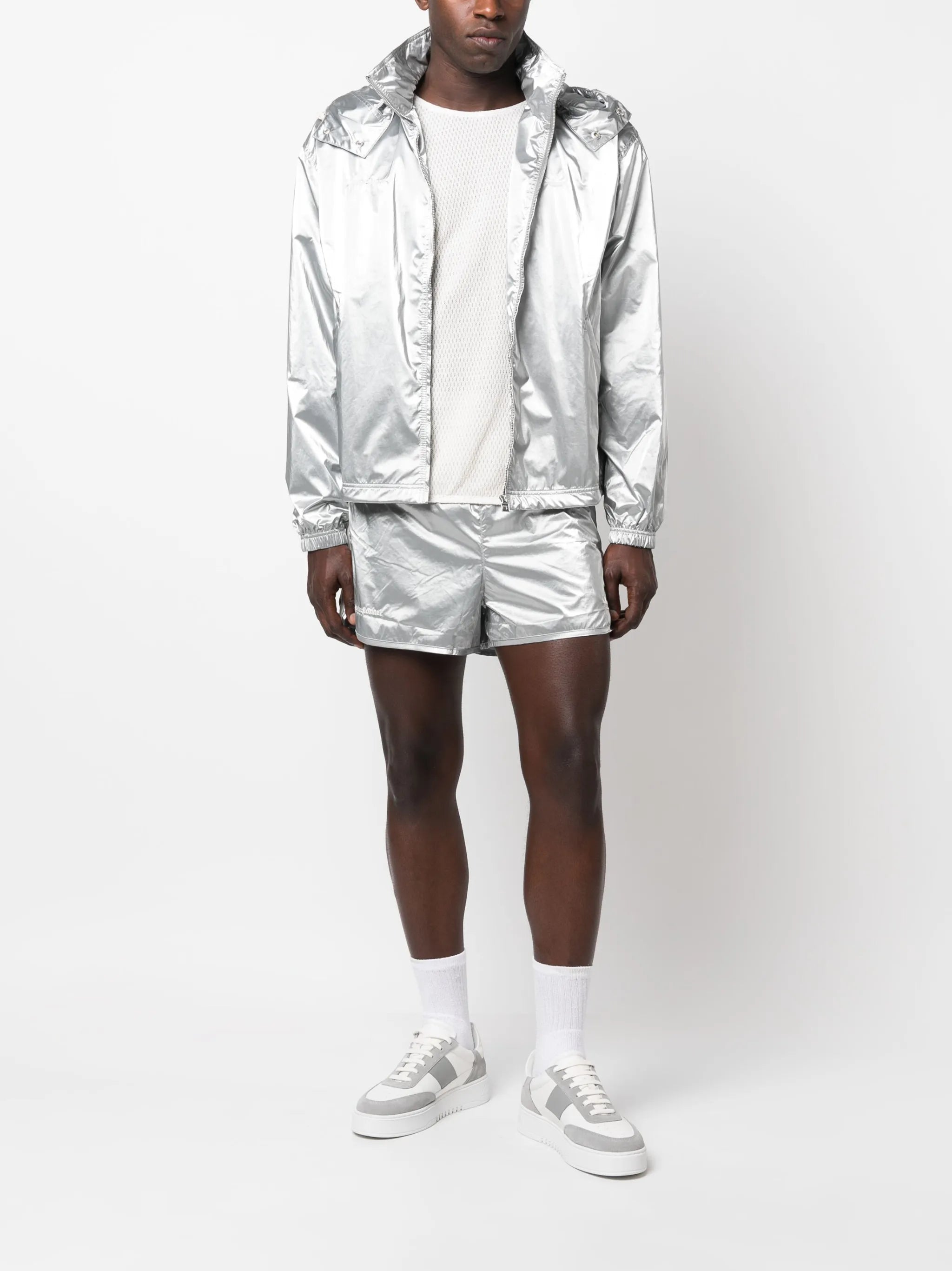 metallic-finish running shorts