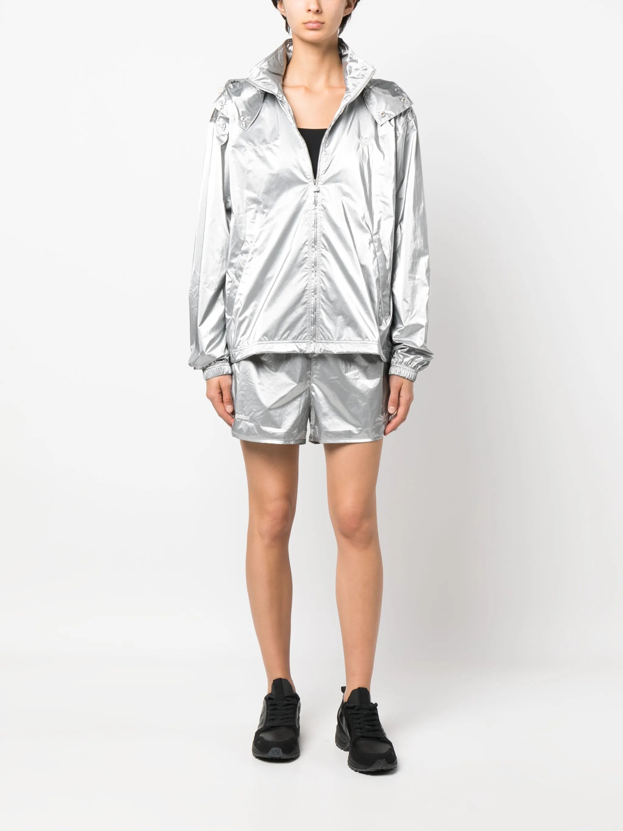 metallic-finish running shorts