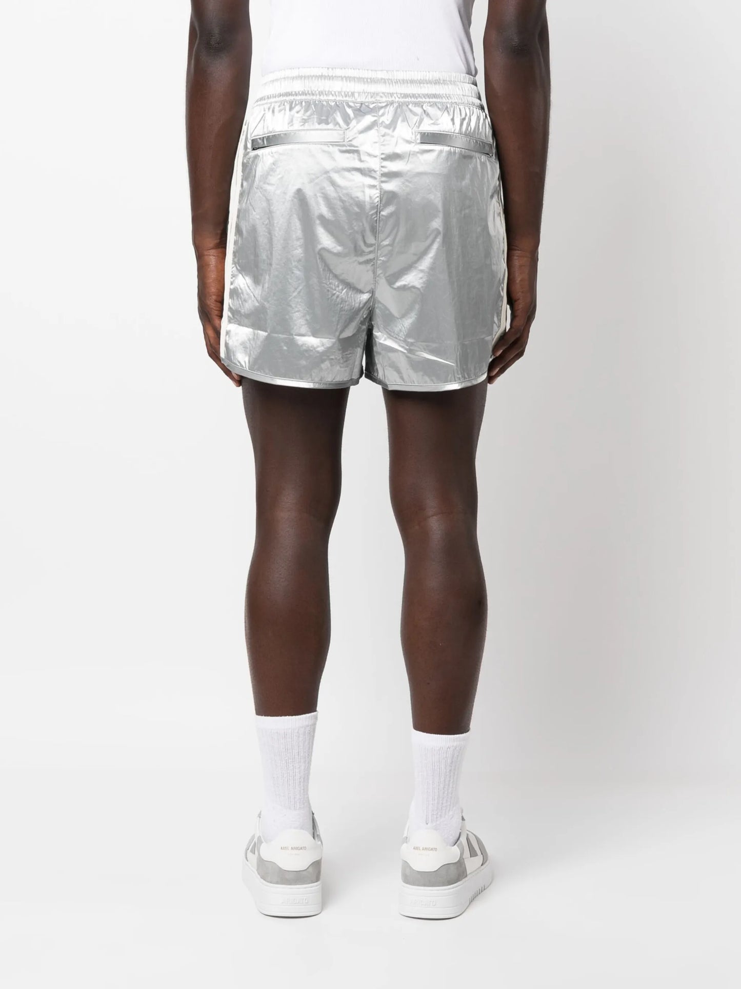 metallic-finish running shorts