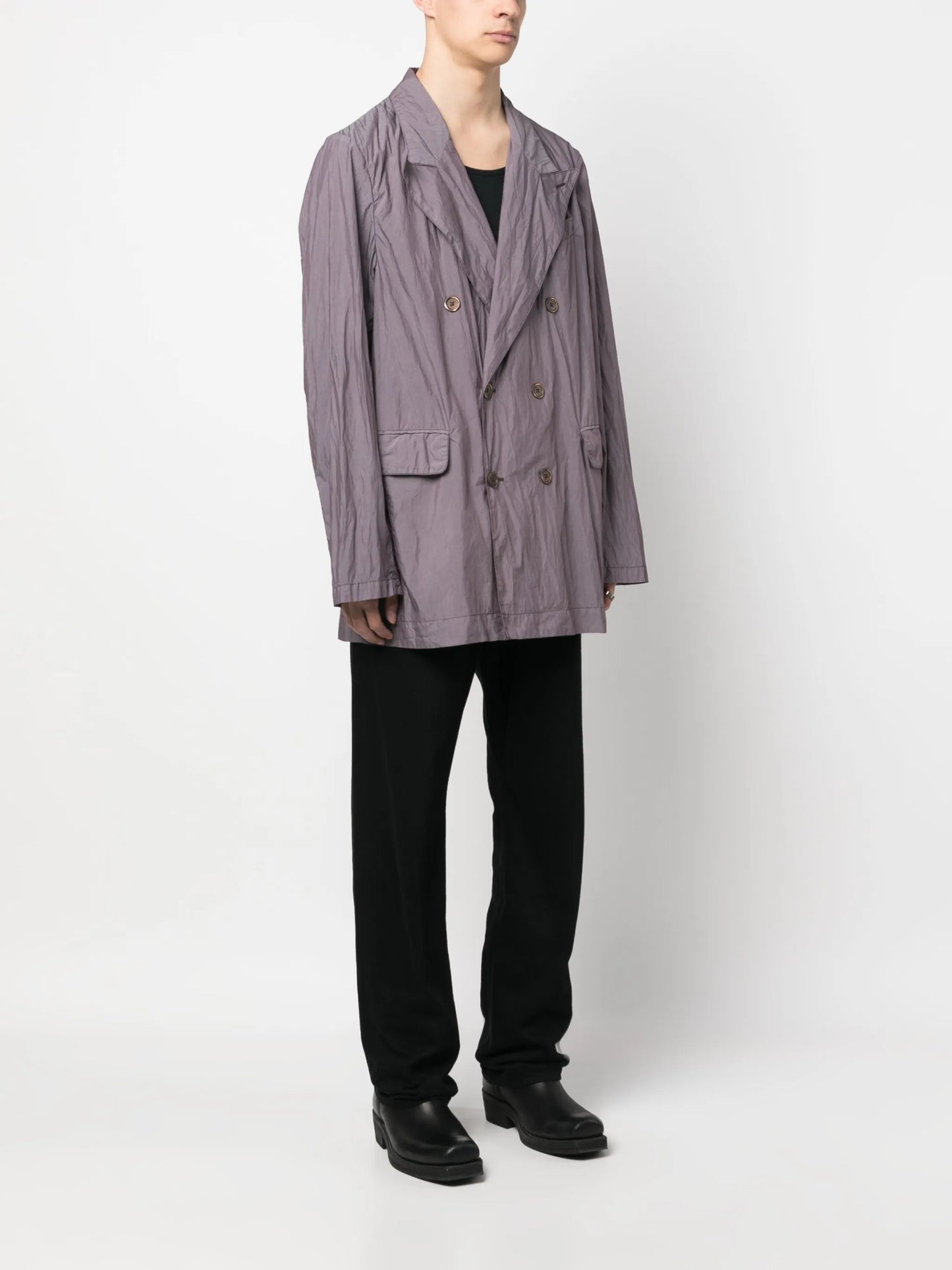 poplin-texture double-breasted blazer