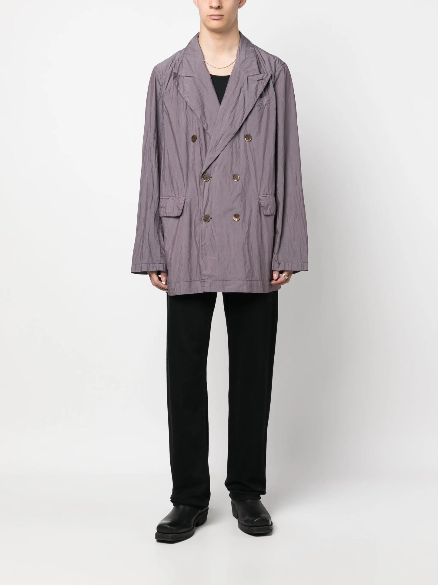 poplin-texture double-breasted blazer
