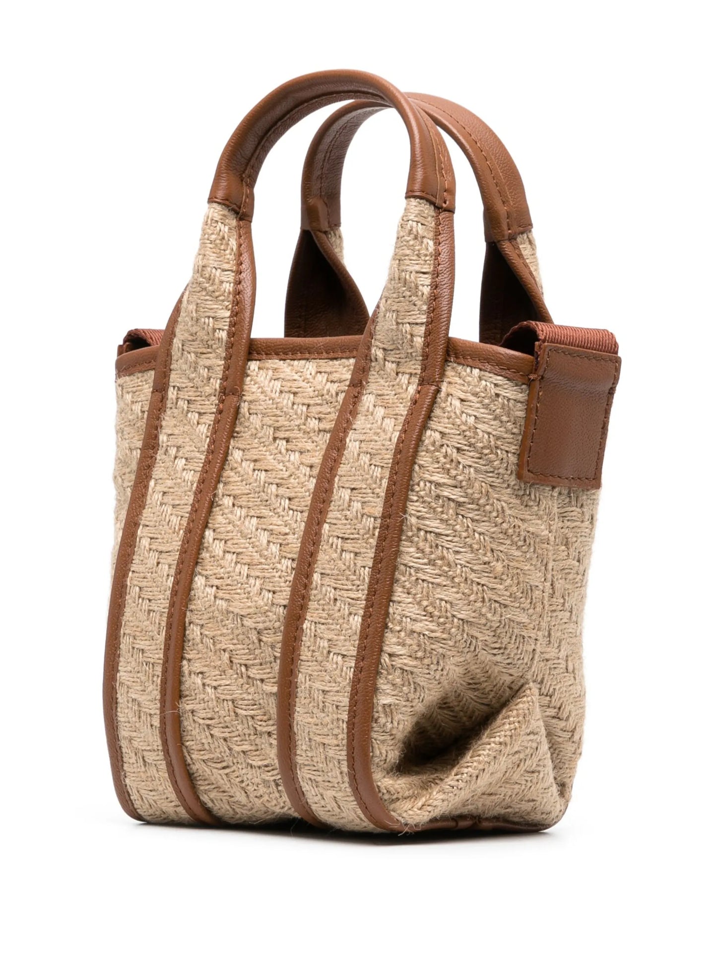 leather-trimmed jute tote bag