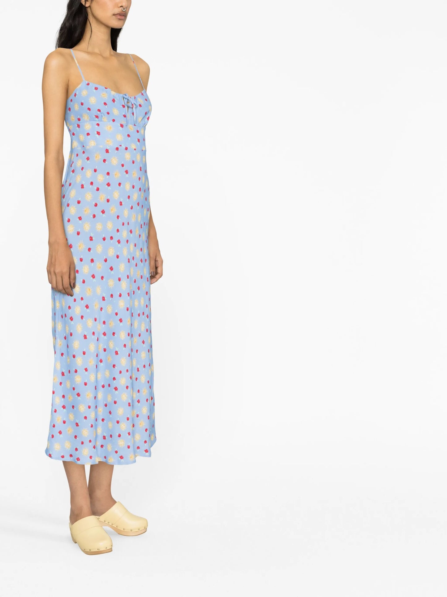 floral-print spaghetti-strap midi dress