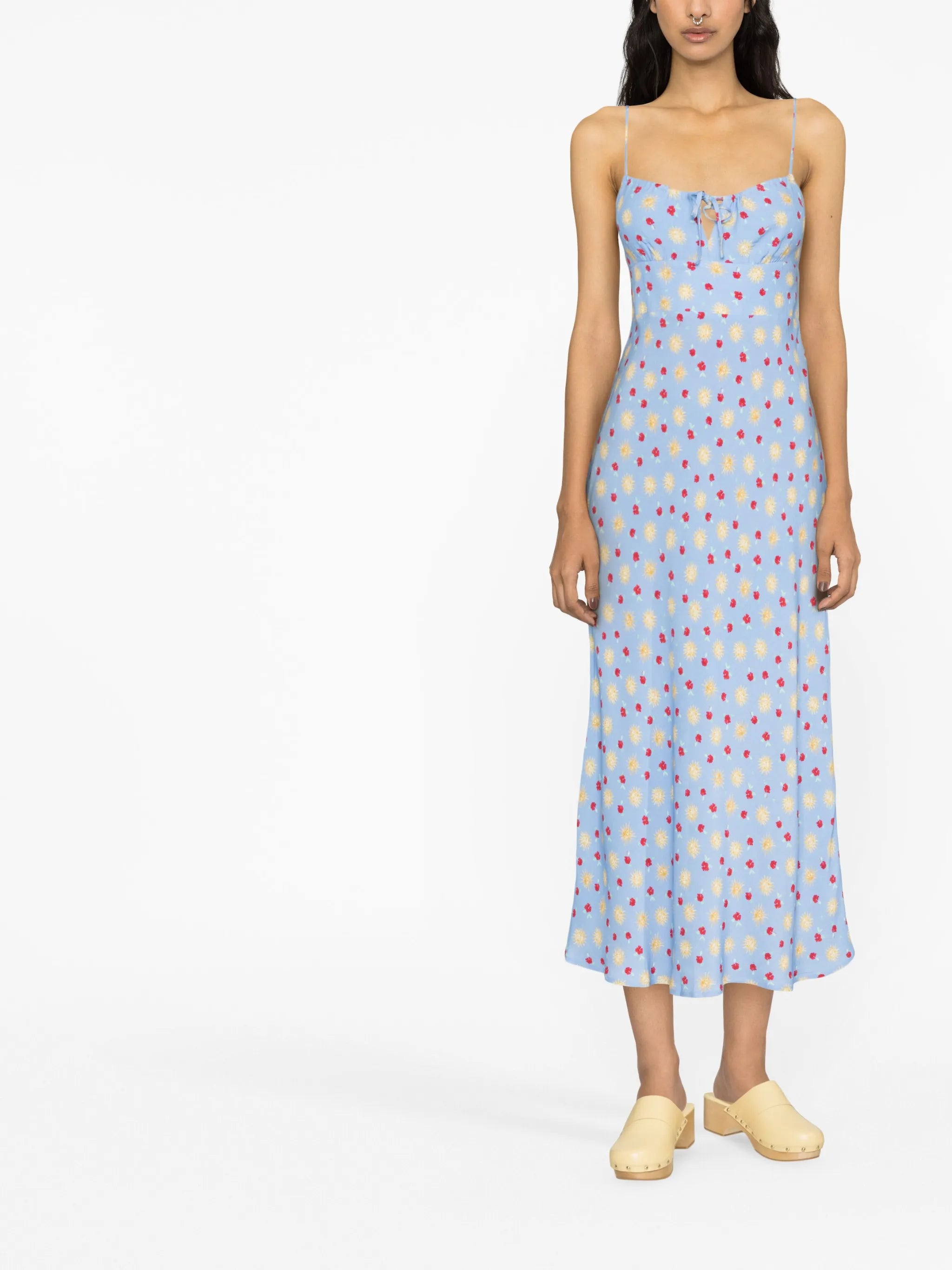 floral-print spaghetti-strap midi dress
